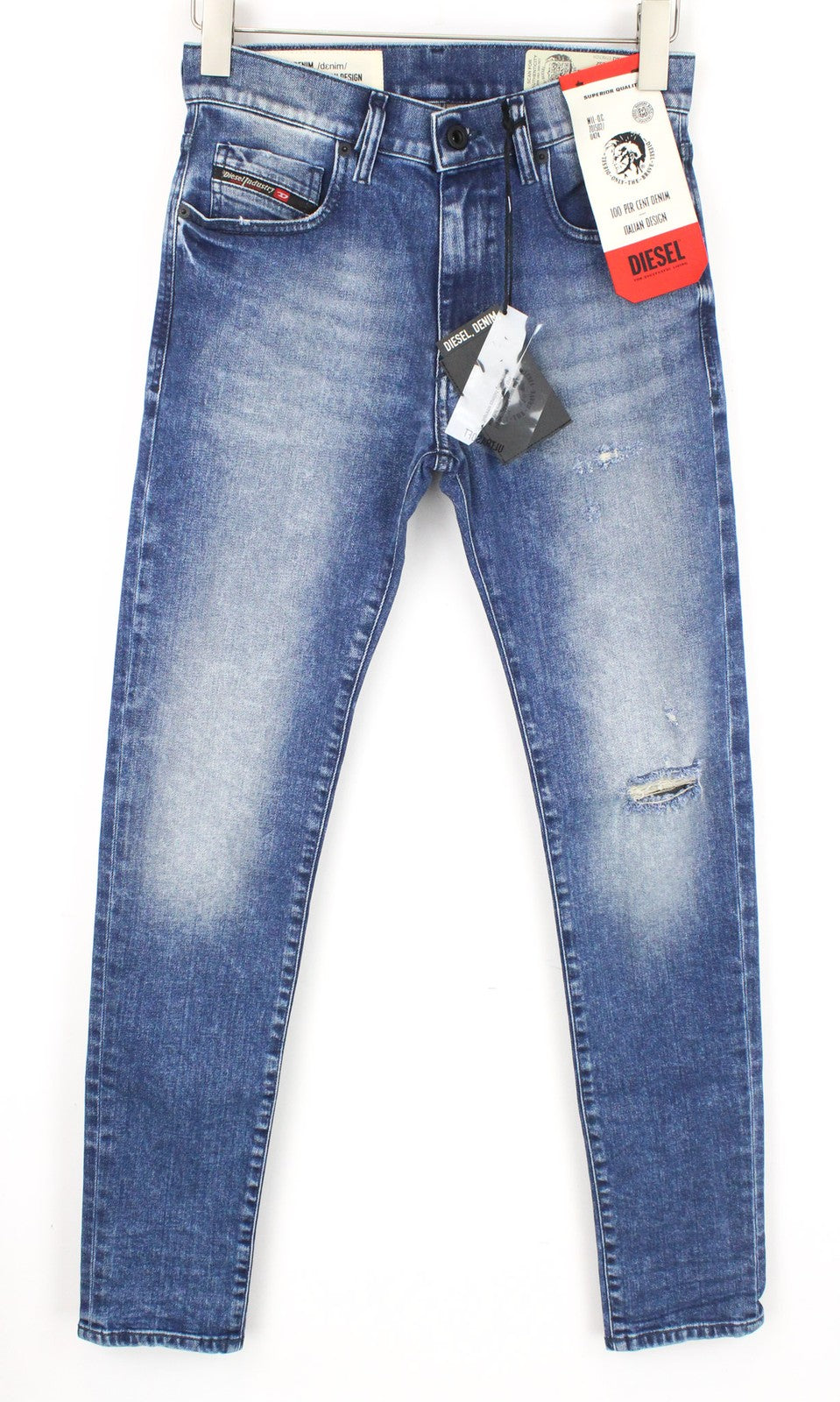 DIESEL D-Strukt 081AQ Men's W27/L32 Tapered Blue Stretch Distressed Fit Jeans