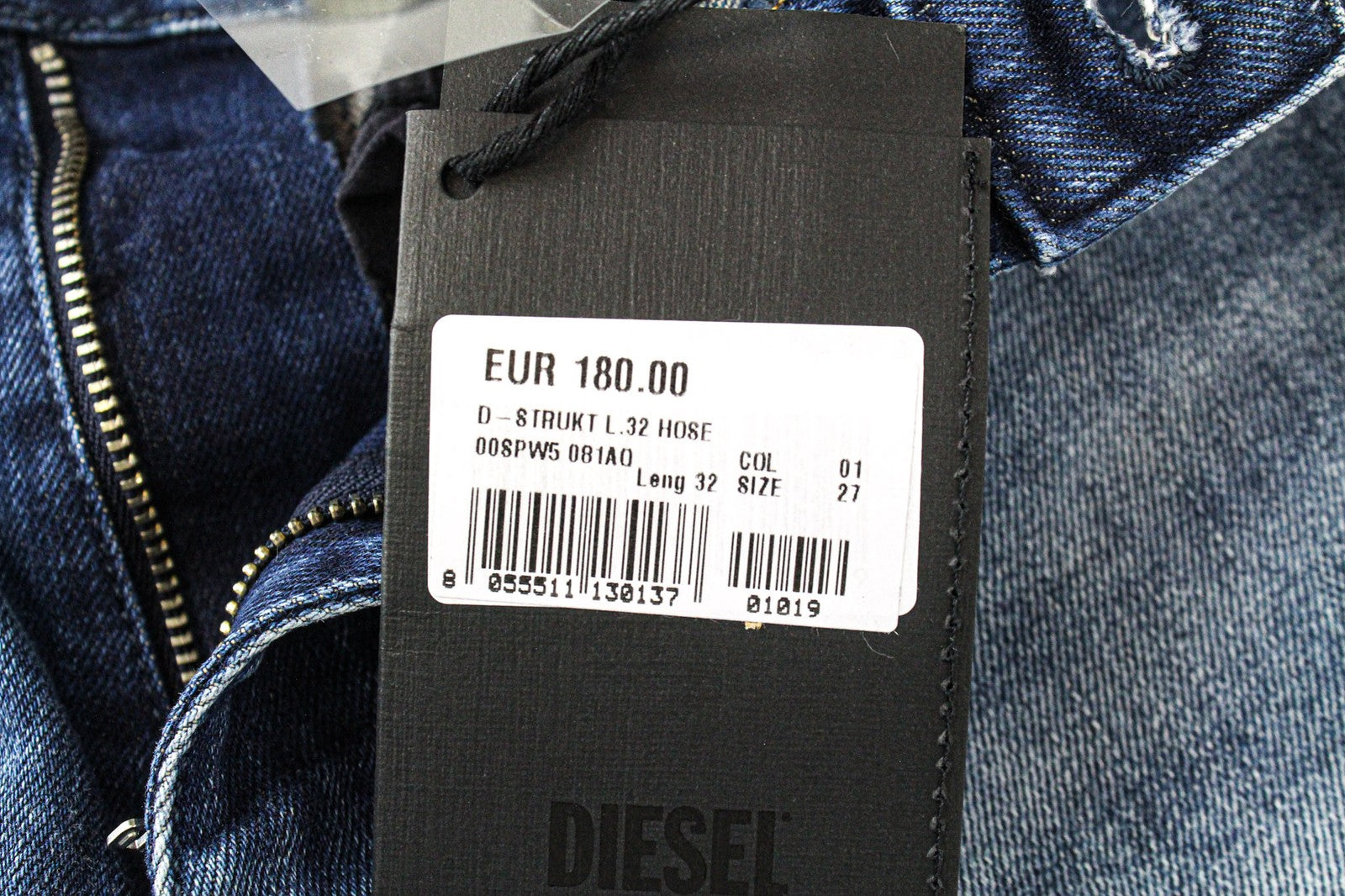 DIESEL D-Strukt 081AQ Men's W27/L32 Tapered Blue Stretch Distressed Fit Jeans