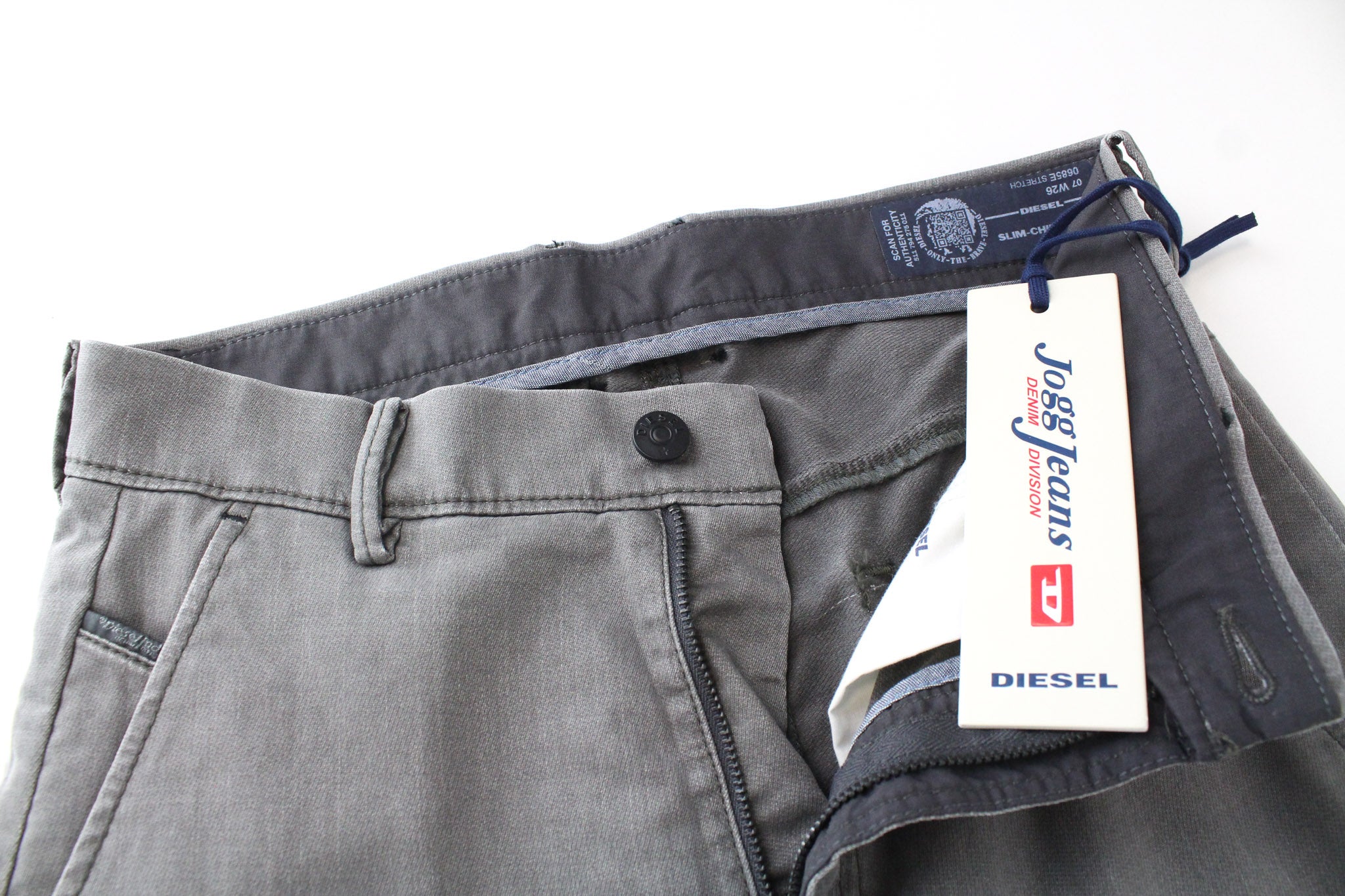 DIESEL Chino-M-NE 0685E Men's W26 Grey Sweat Jogg Cotton Stretch Slim Jeans