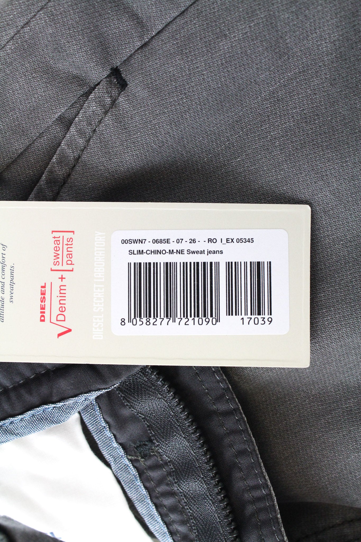 DIESEL Chino-M-NE 0685E Men's W26 Grey Sweat Jogg Cotton Stretch Slim Jeans