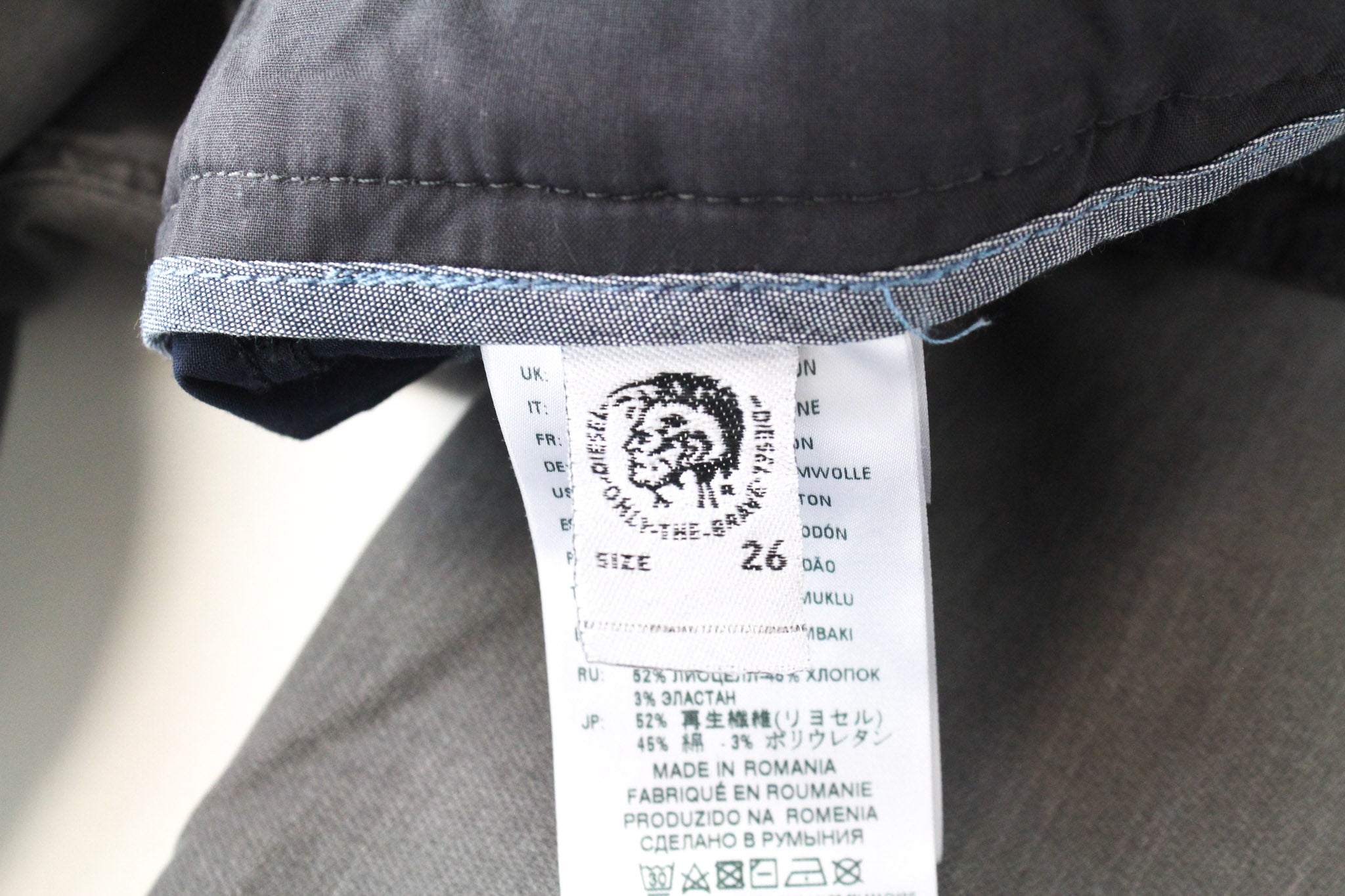 DIESEL Chino-M-NE 0685E Men's W26 Grey Sweat Jogg Cotton Stretch Slim Jeans