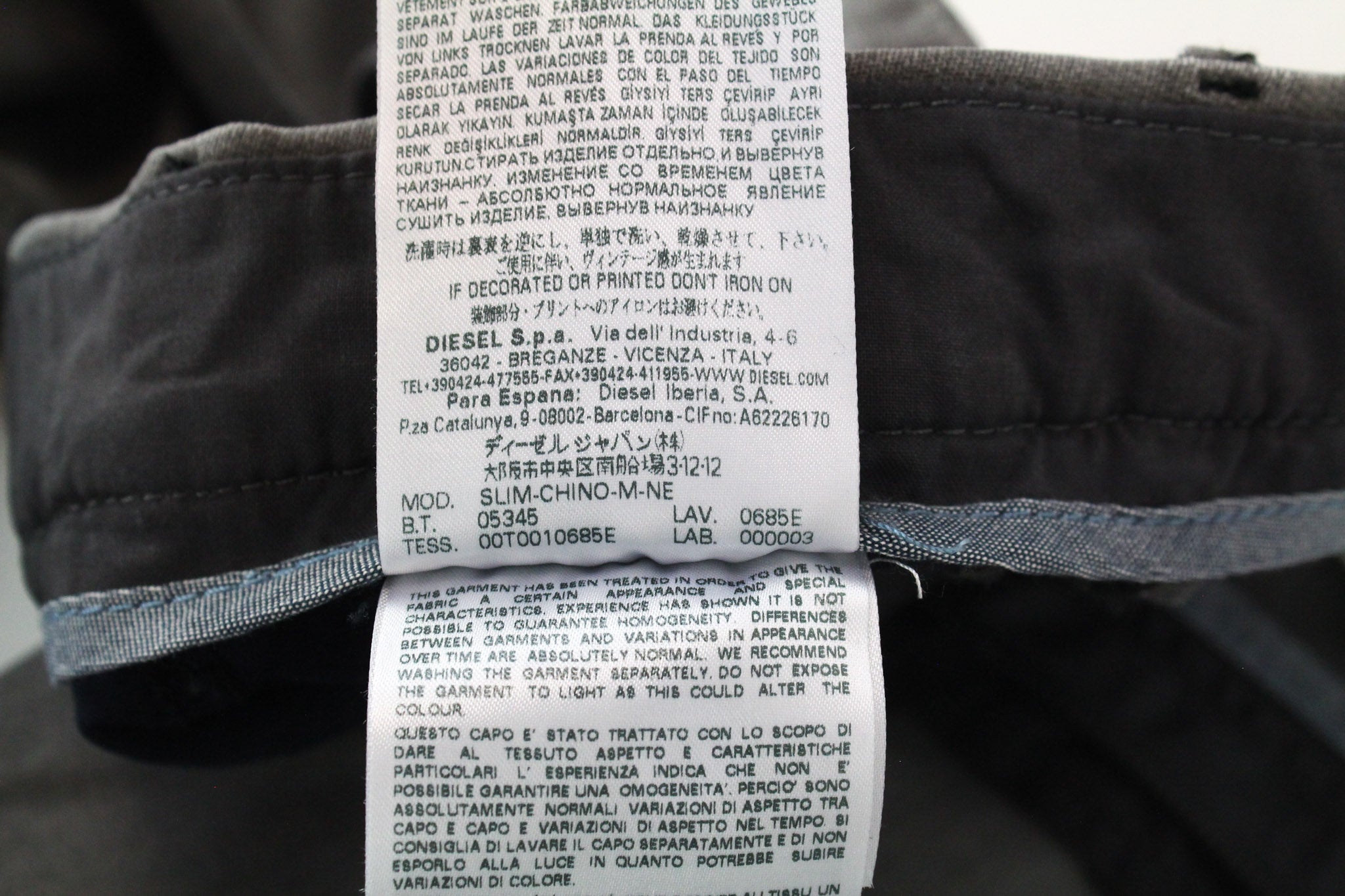 DIESEL Chino-M-NE 0685E Men's W26 Grey Sweat Jogg Cotton Stretch Slim Jeans