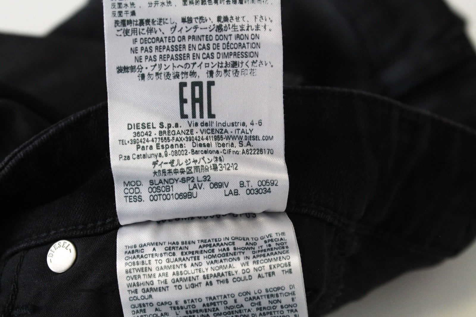 DIESEL Slandy-SP2 069IV Women's W24/L32 Black Super Slim Skinny Stretch Fit