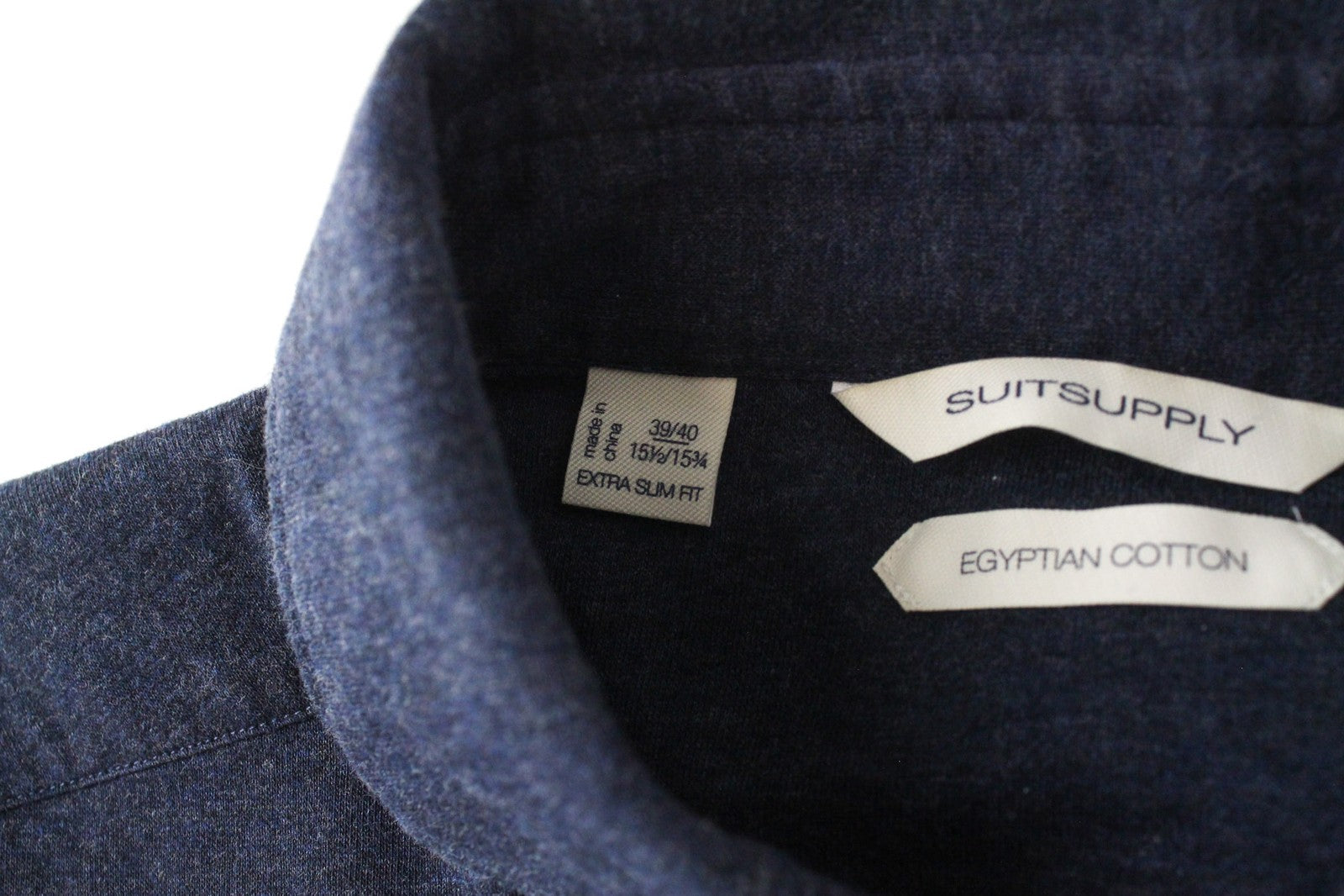 SUITSUPPLY Men's Shirt 39/15.5/40/15.75 Navy Polo Egyptian Cotton Extra Slim