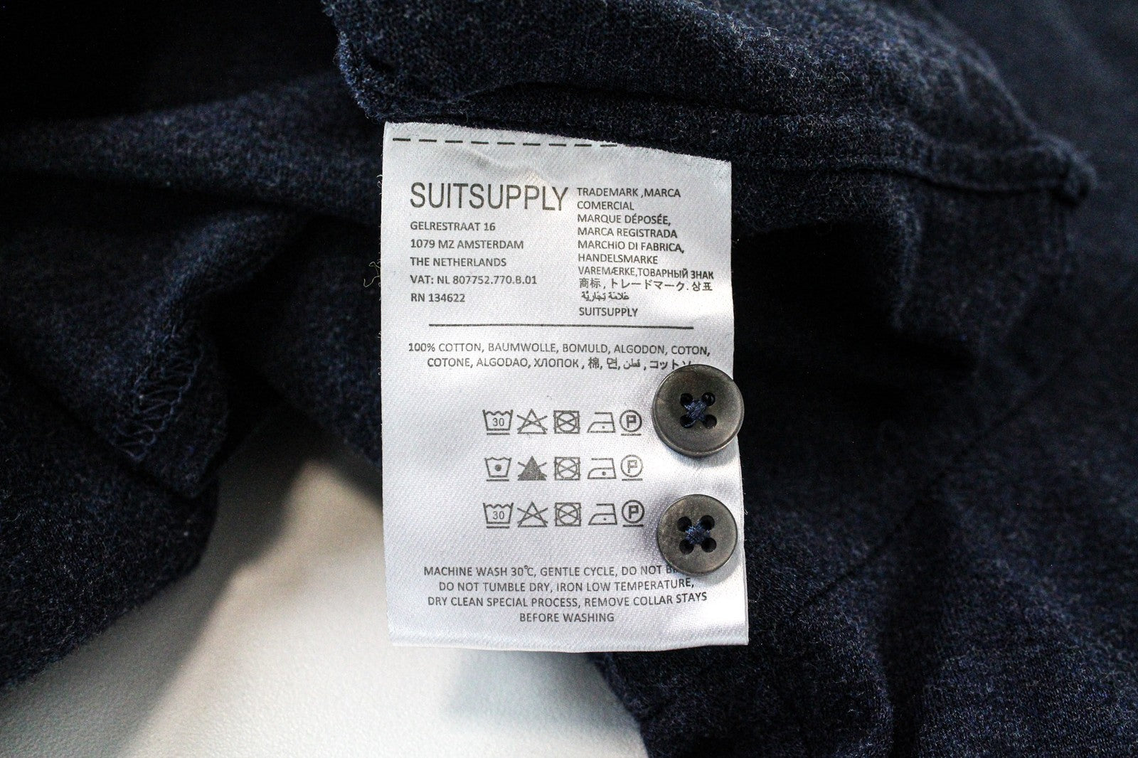 SUITSUPPLY Men's Shirt 39/15.5/40/15.75 Navy Polo Egyptian Cotton Extra Slim