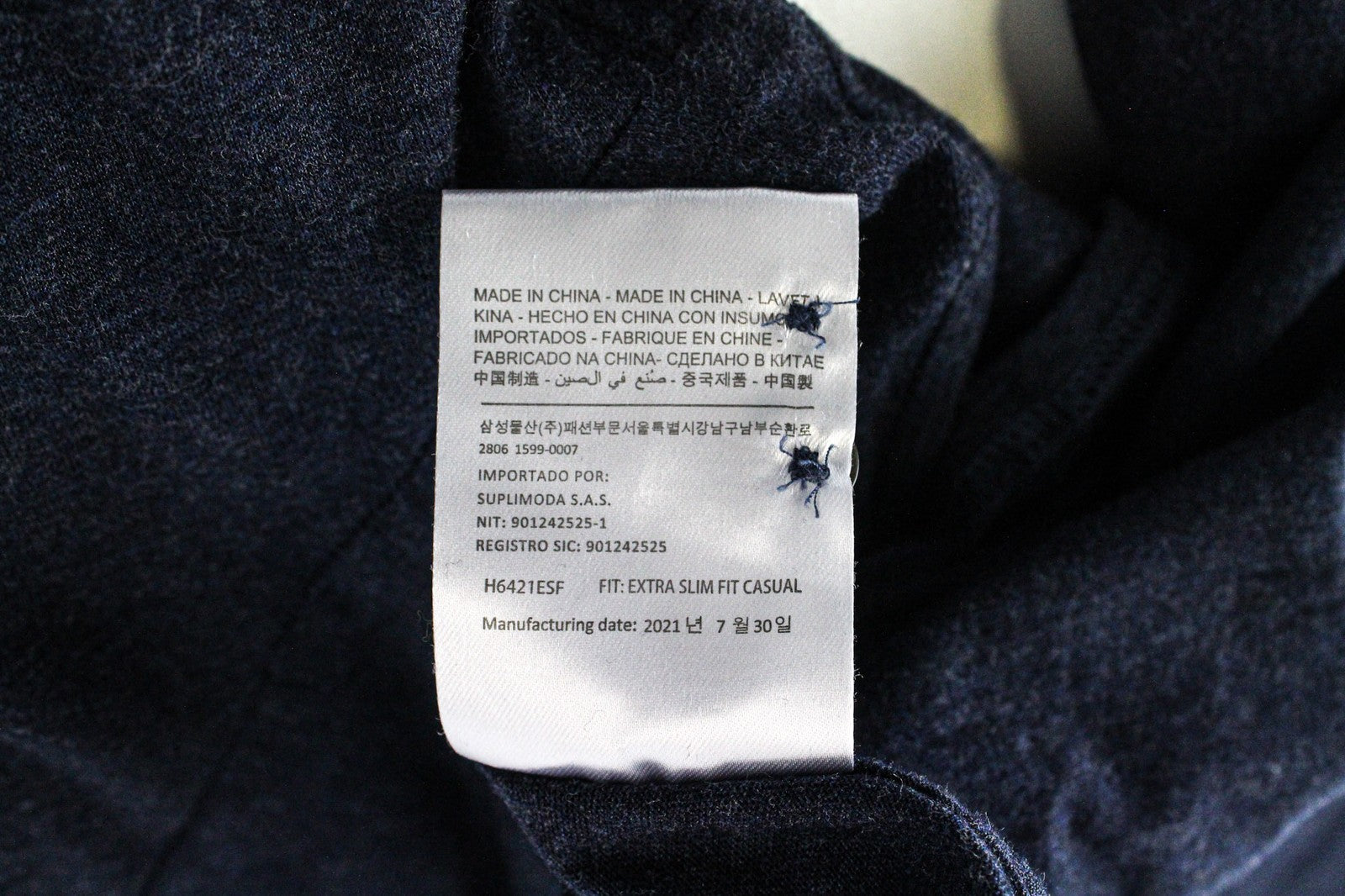 SUITSUPPLY Men's Shirt 39/15.5/40/15.75 Navy Polo Egyptian Cotton Extra Slim