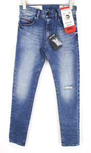 DIESEL D-Strukt 081AQ Men's W27/L32 Ripped Tapered Blue Cotton Stretch Jeans