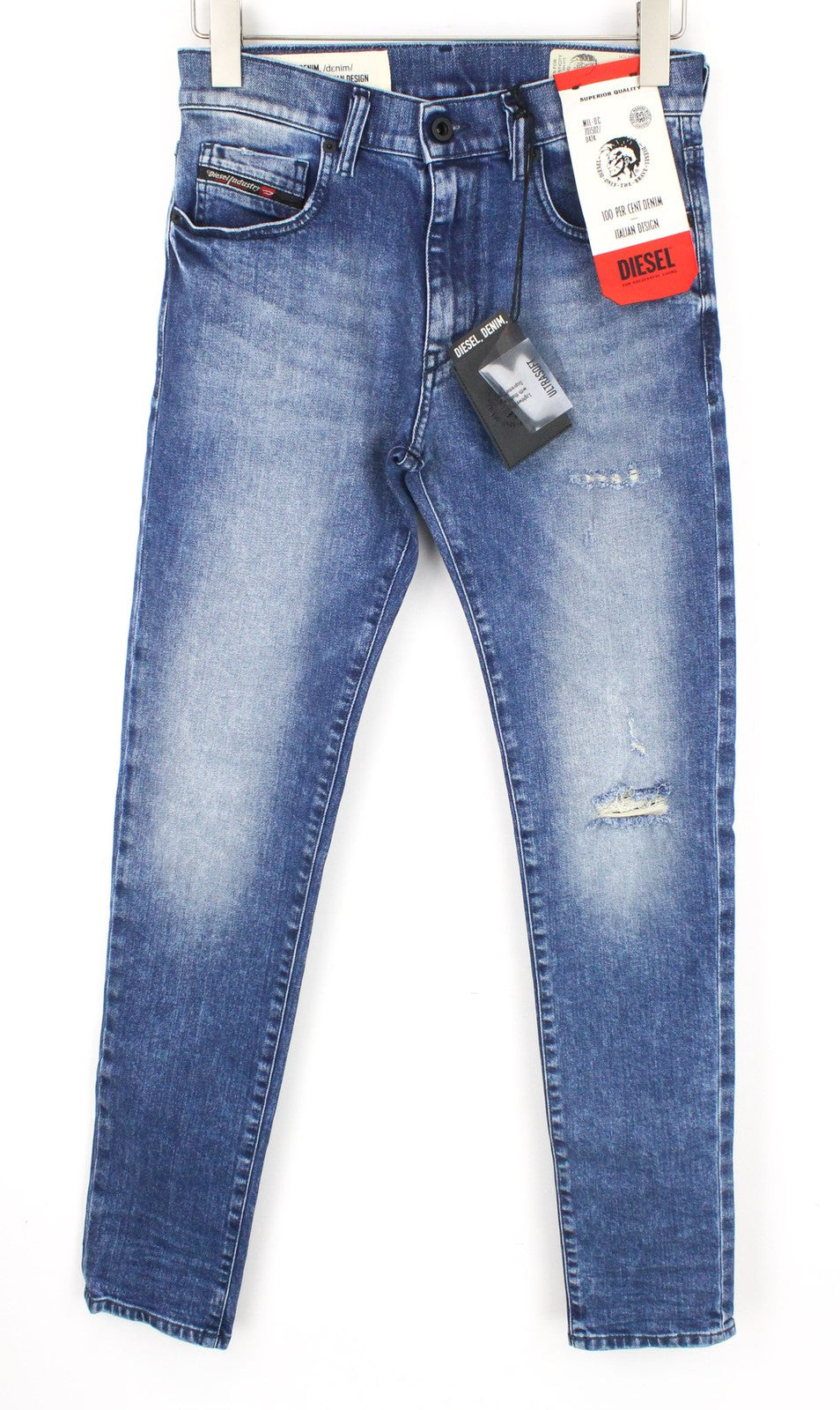 DIESEL D-Strukt 081AQ Men's W27/L32 Ripped Tapered Blue Cotton Stretch Jeans