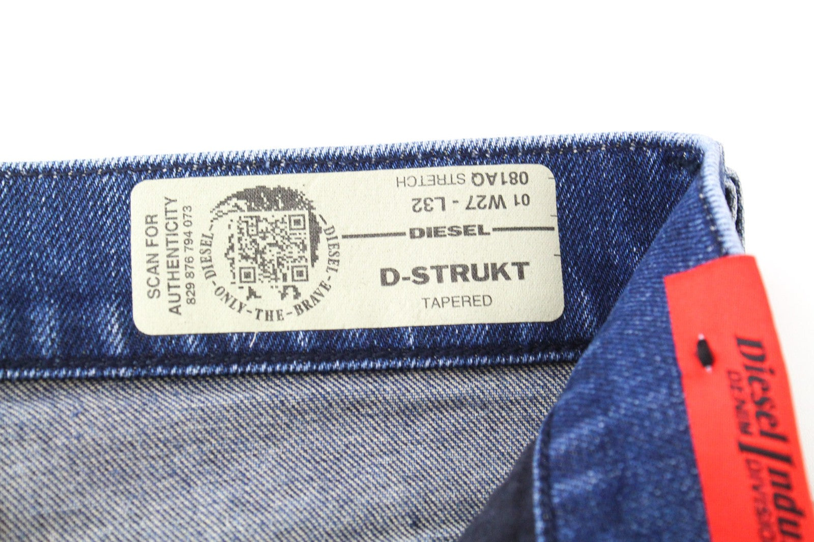 DIESEL D-Strukt 081AQ Men's W27/L32 Ripped Tapered Blue Cotton Stretch Jeans