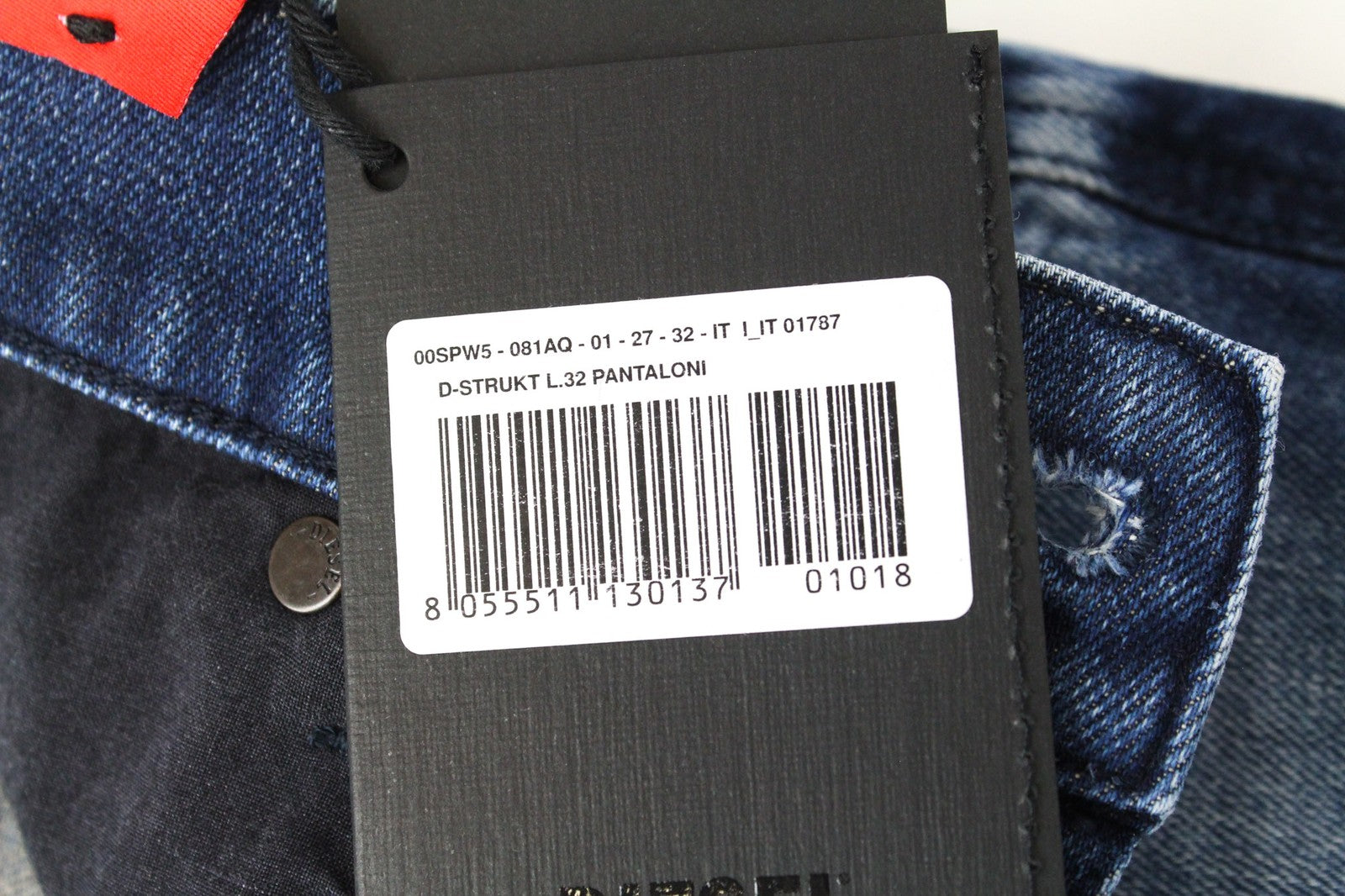 DIESEL D-Strukt 081AQ Men's W27/L32 Ripped Tapered Blue Cotton Stretch Jeans