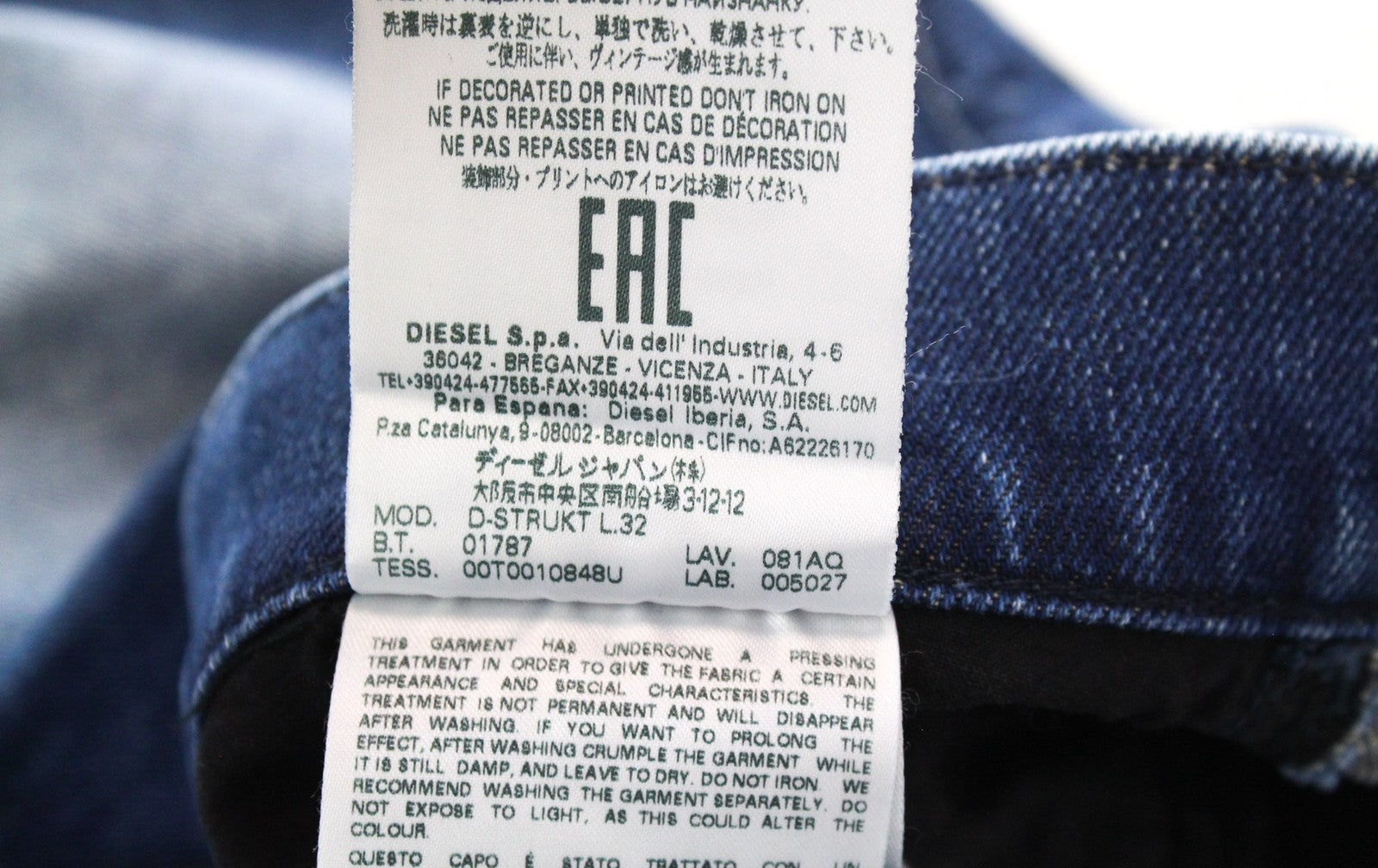 DIESEL D-Strukt 081AQ Men's W27/L32 Ripped Tapered Blue Cotton Stretch Jeans