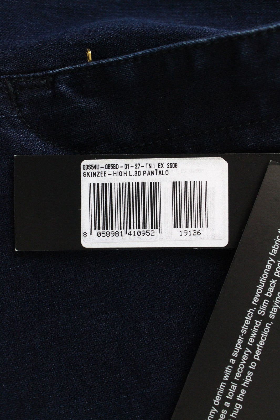 DIESEL Skinzee-High 0858D Women's W27/L30 Super Slim Skinny Blue Stretch Jeans