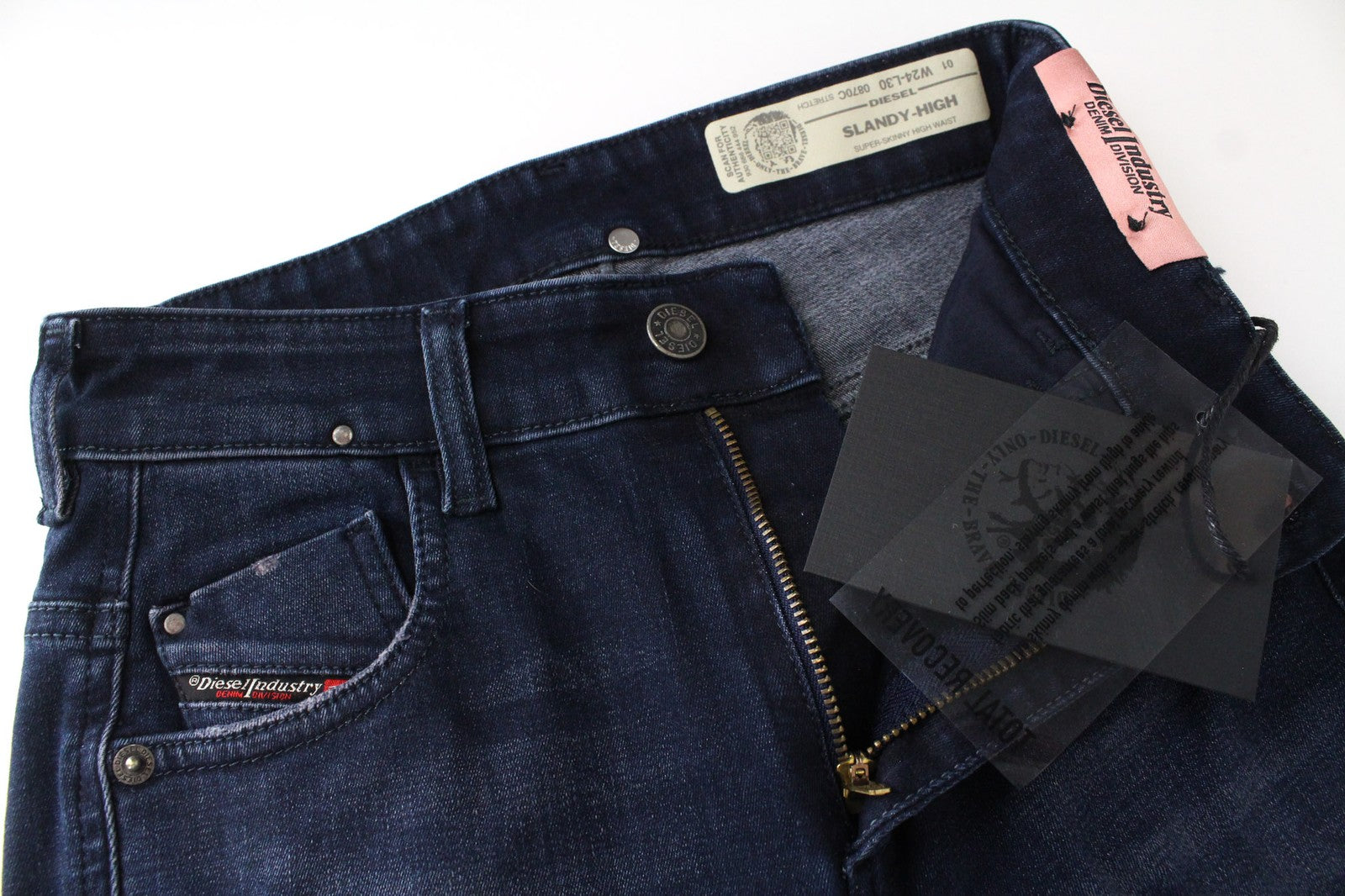 DIESEL Slandy-High 0870C Women's W24/L30 Skinny Distressed Super Stretch Blue