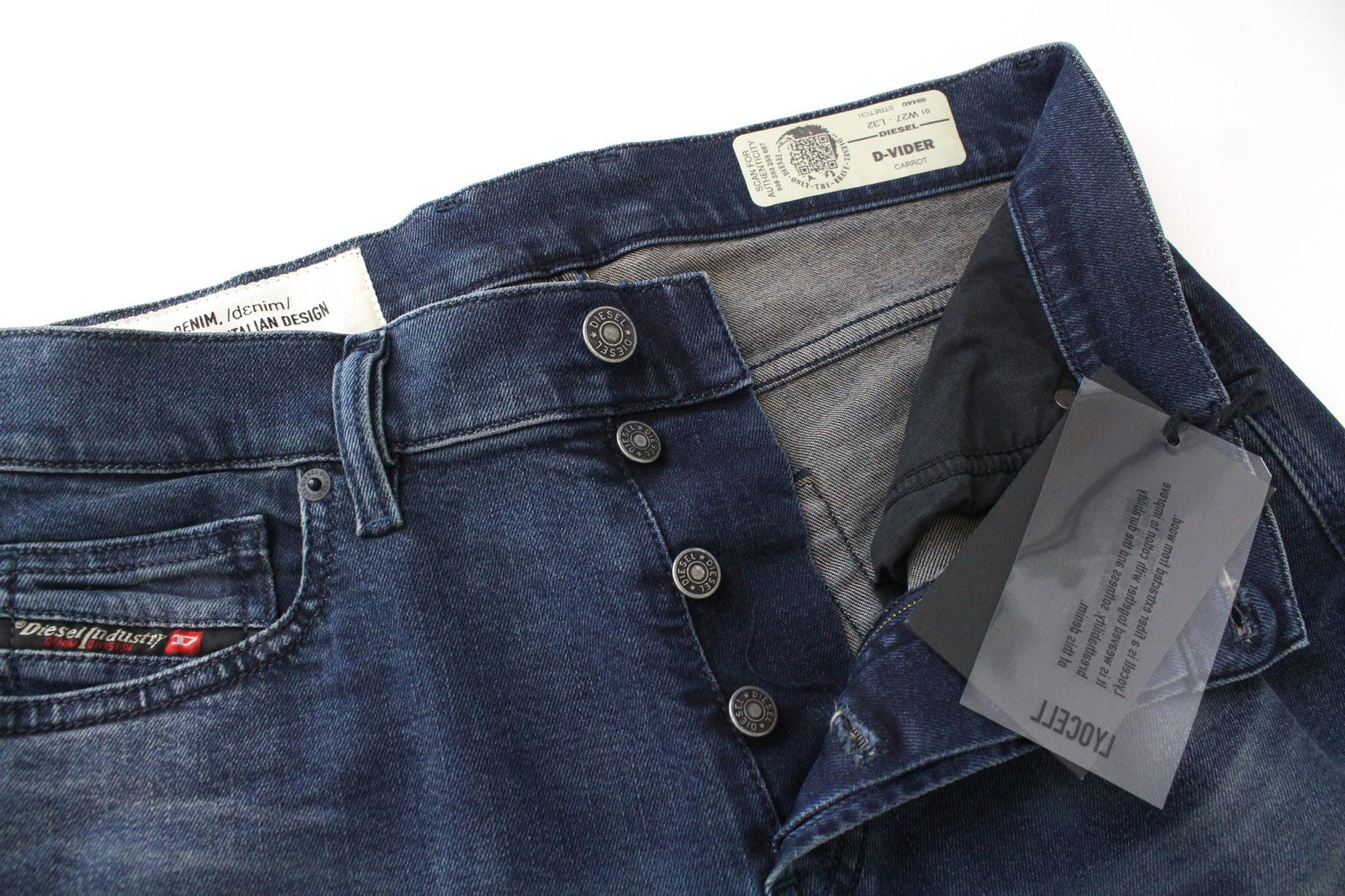 DIESEL D-Vider 084AU Men's W27/L32 Dark Blue Carrot Fit Stretch Button Jeans