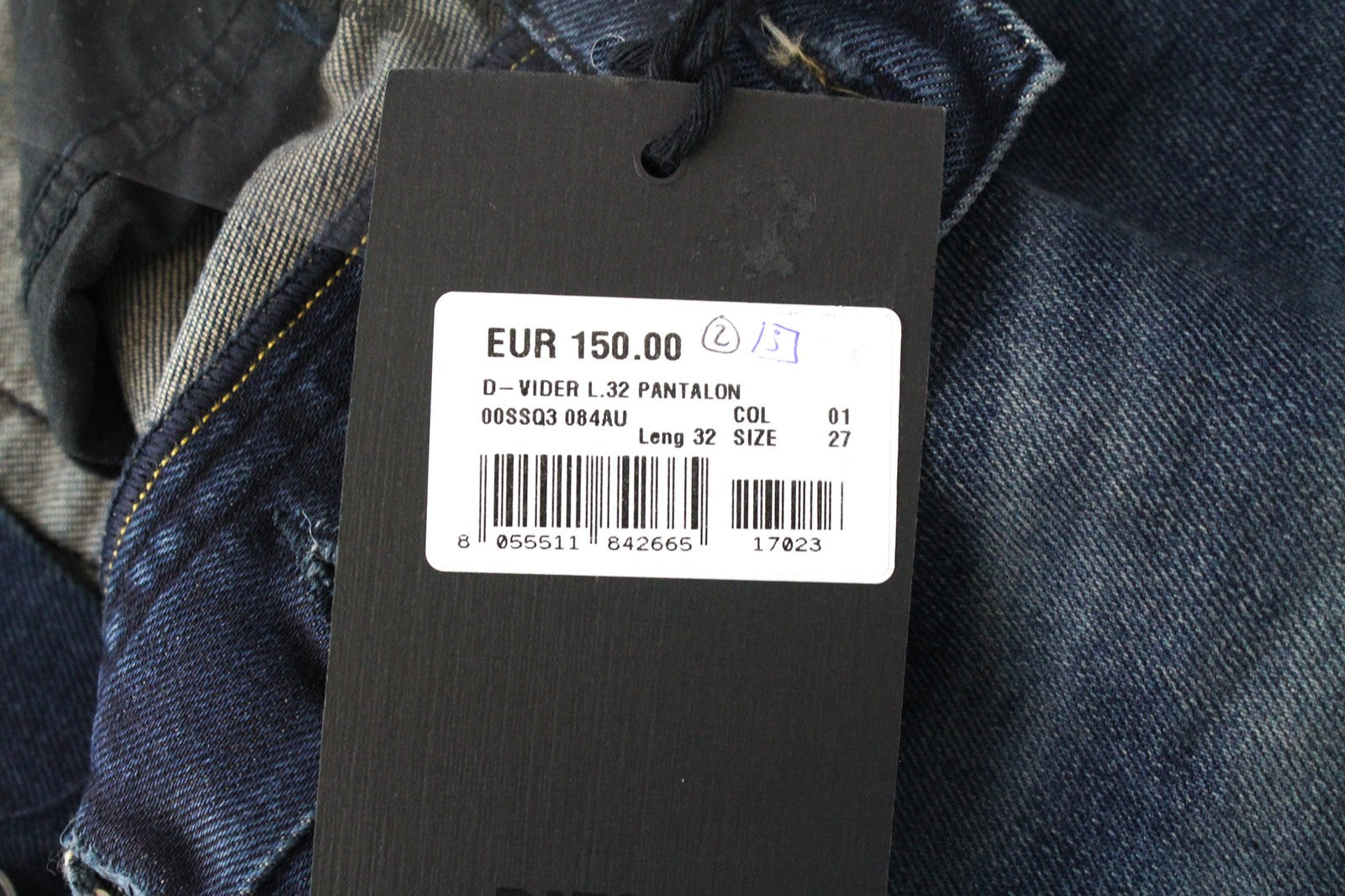 DIESEL D-Vider 084AU Men's W27/L32 Dark Blue Carrot Fit Stretch Button Jeans