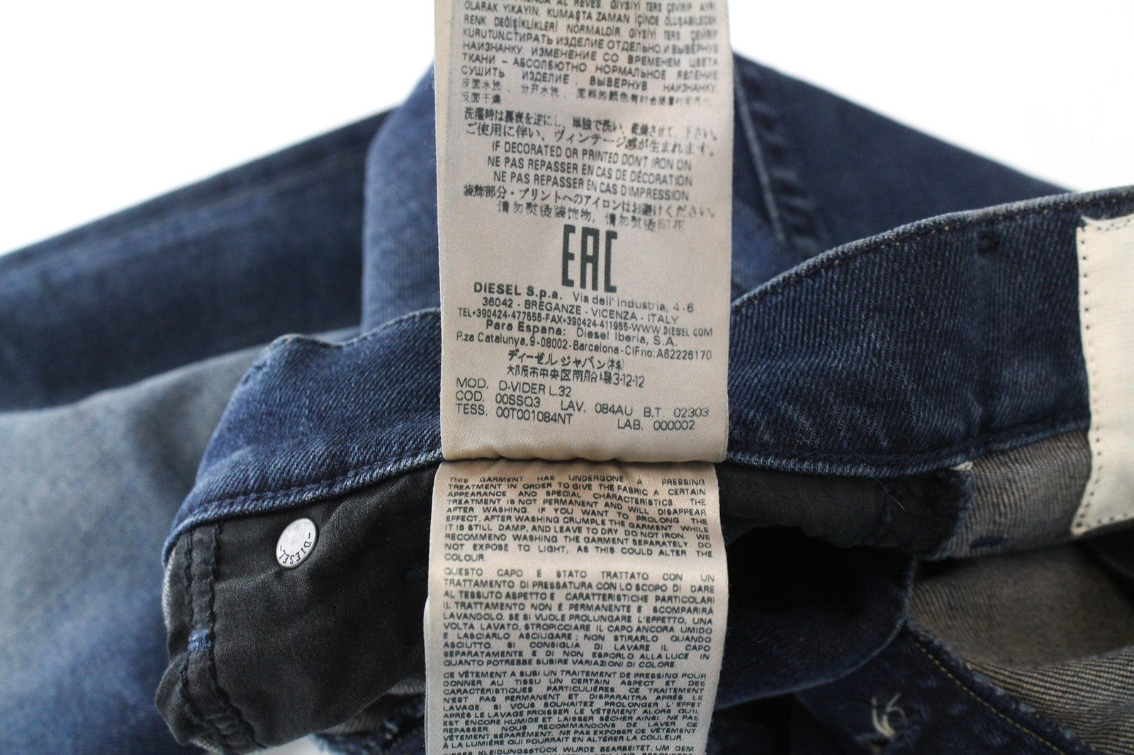 DIESEL D-Vider 084AU Men's W27/L32 Dark Blue Carrot Fit Stretch Button Jeans