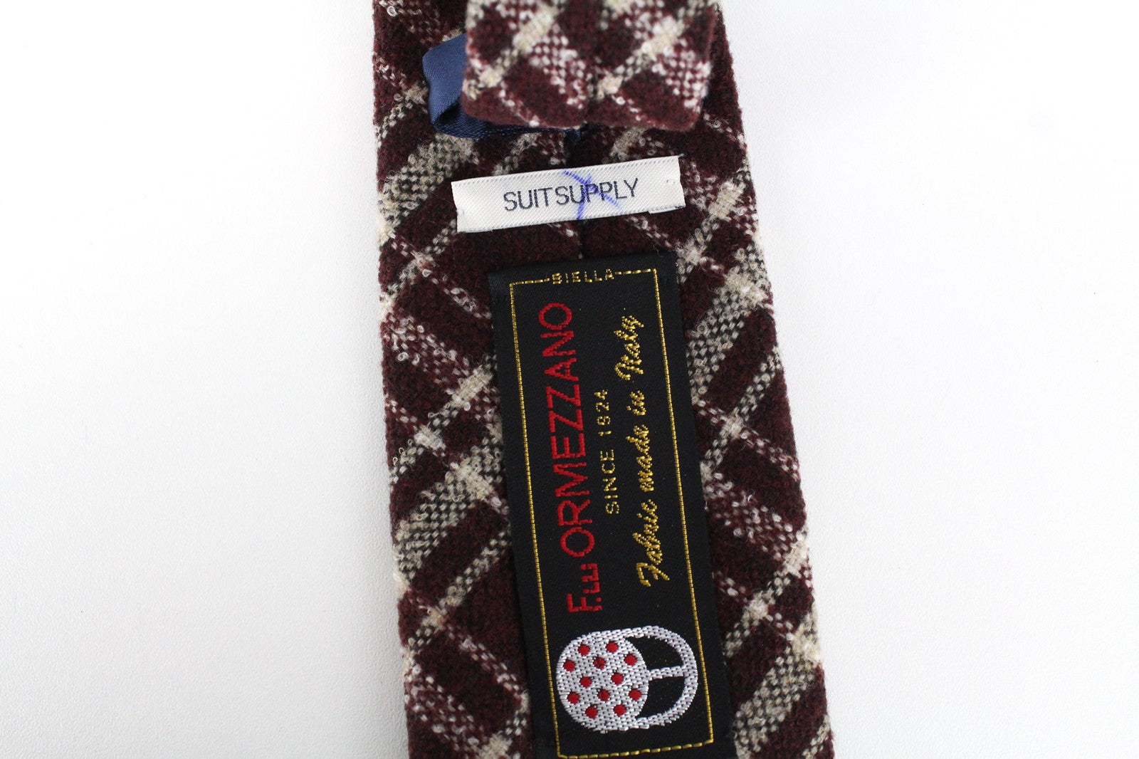 SUITSUPPLY Men's Tie ~150x8cm Wine Red Checked Wool Pointed-End Formal Style