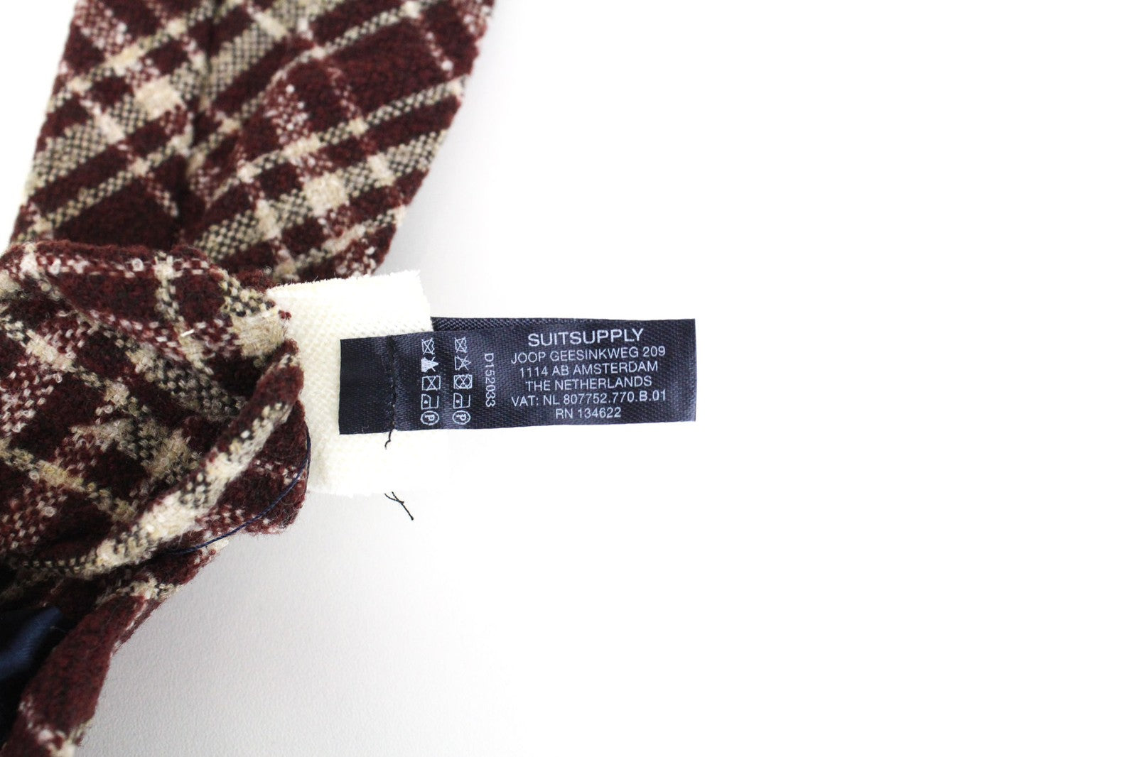 SUITSUPPLY Men's Tie ~150x8cm Wine Red Checked Wool Pointed-End Formal Style