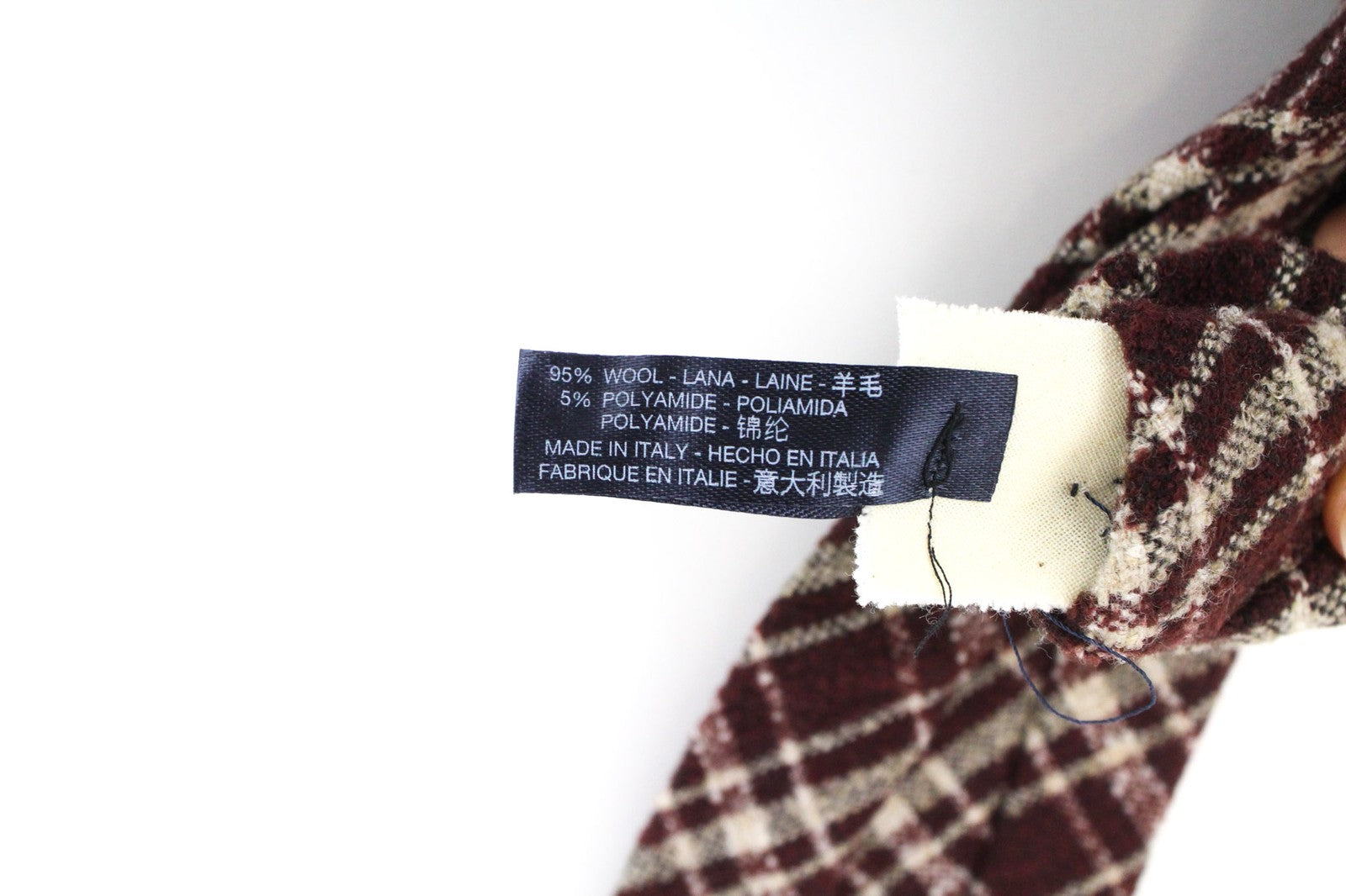 SUITSUPPLY Men's Tie ~150x8cm Wine Red Checked Wool Pointed-End Formal Style