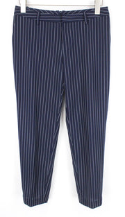 SUISTUDIO Oakley Women's Pants UK12S Navy Striped Pure Wool Pleated Trousers