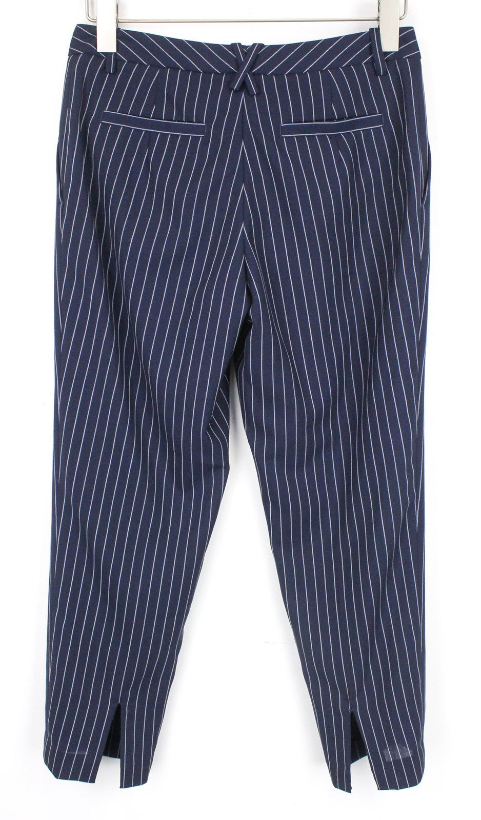 SUISTUDIO Oakley Women's Pants UK12S Navy Striped Pure Wool Pleated Trousers