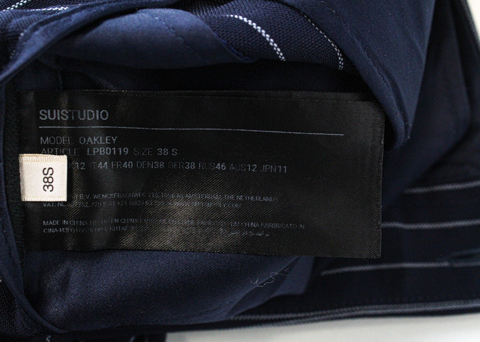 SUISTUDIO Oakley Women's Pants UK12S Navy Striped Pure Wool Pleated Trousers