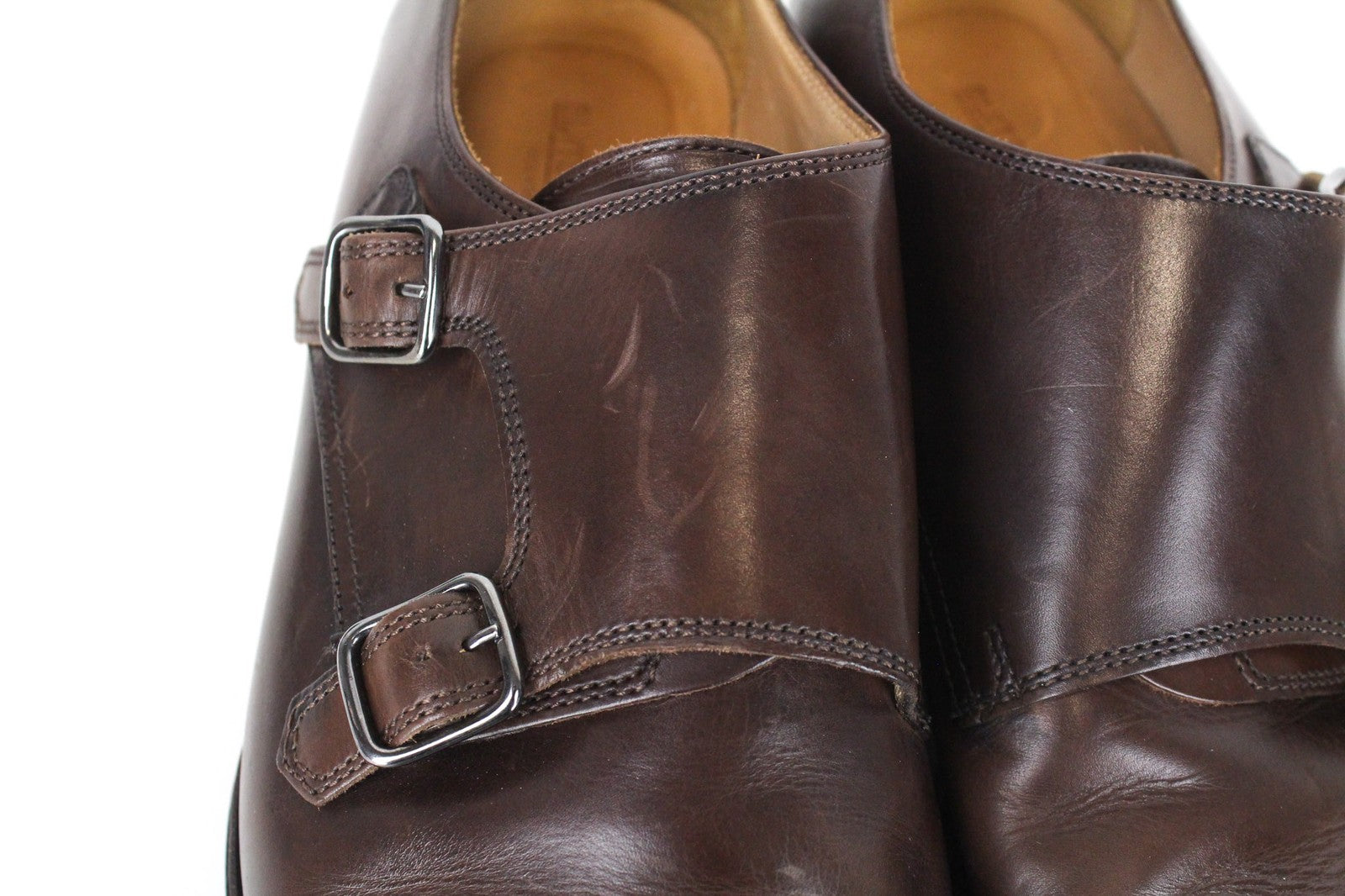 SUITSUPPLY Men's Shoes EU40.5 Brown Double Buckle Formal Genuine Leather