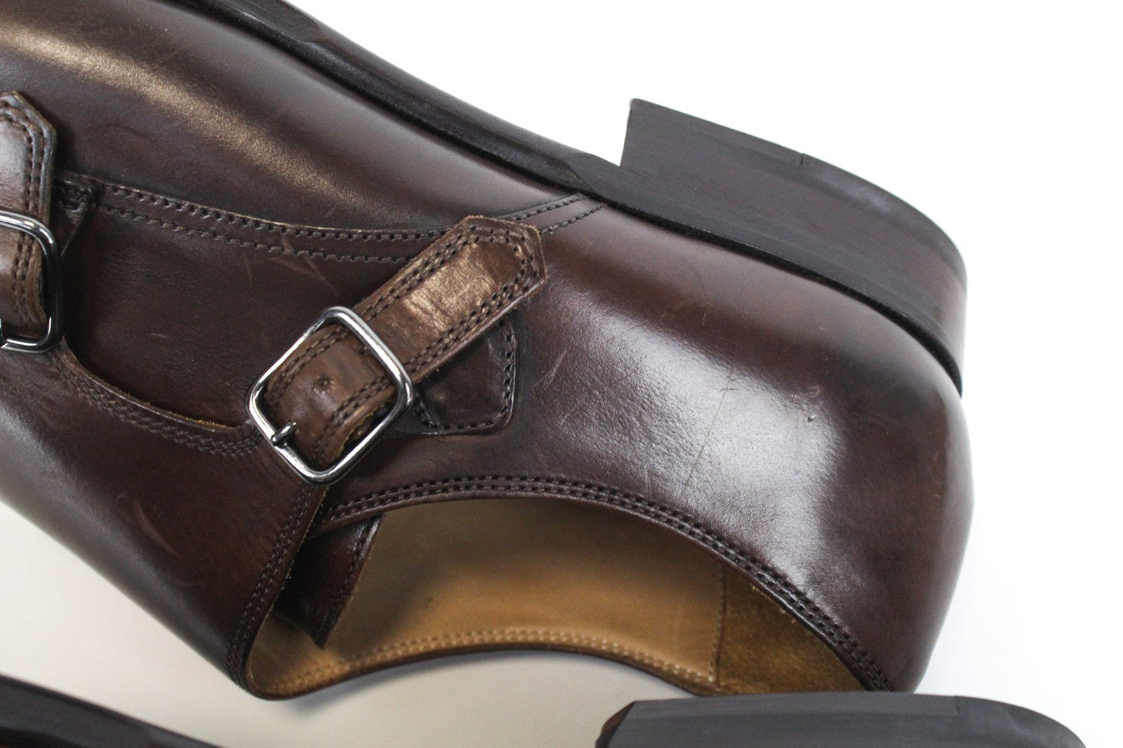 SUITSUPPLY Men's Shoes EU40.5 Brown Double Buckle Formal Genuine Leather