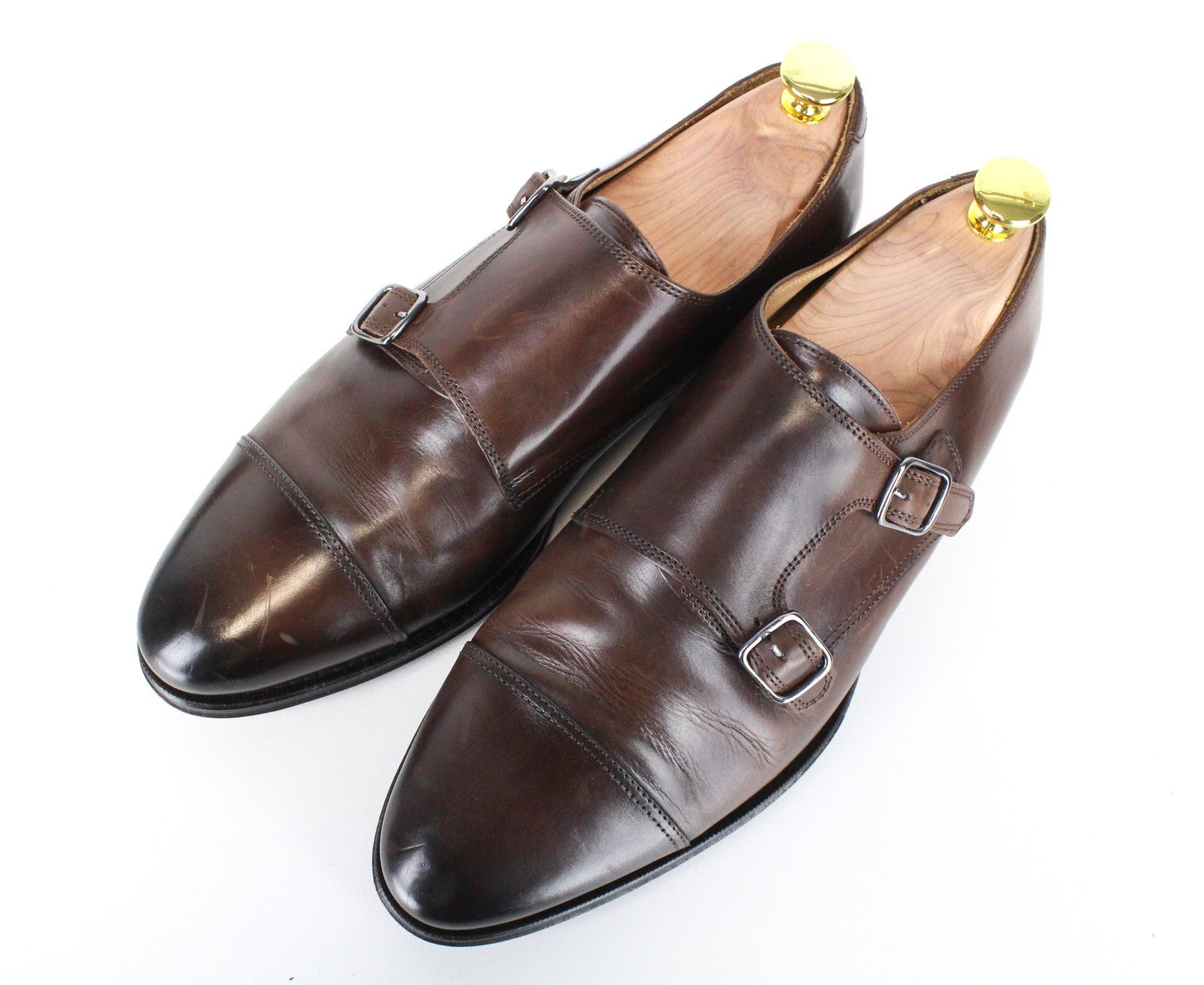 SUITSUPPLY Men's Shoes EU40.5 Brown Double Buckle Formal Genuine Leather