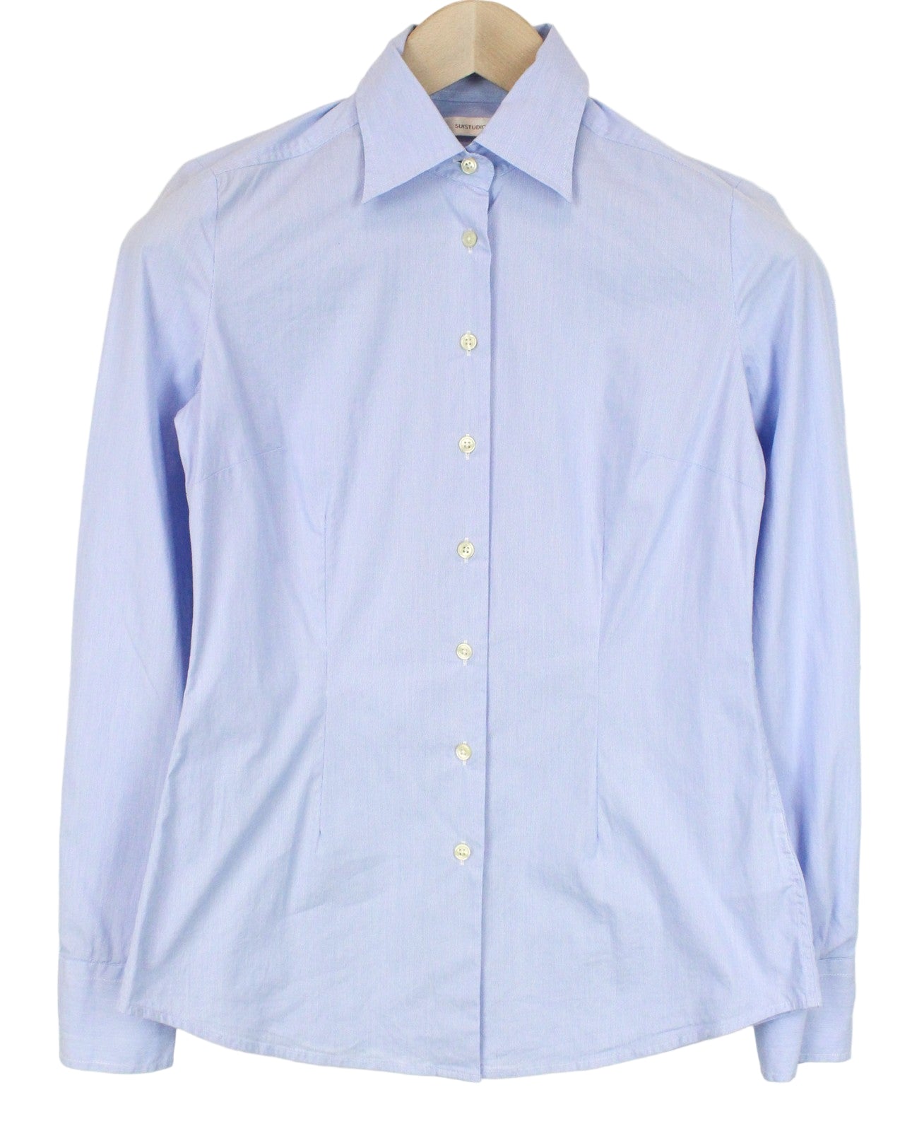 SUITSUPPLY Women's Shirt EU34R Blue Stretch Cotton Blend Formal Long Sleeve