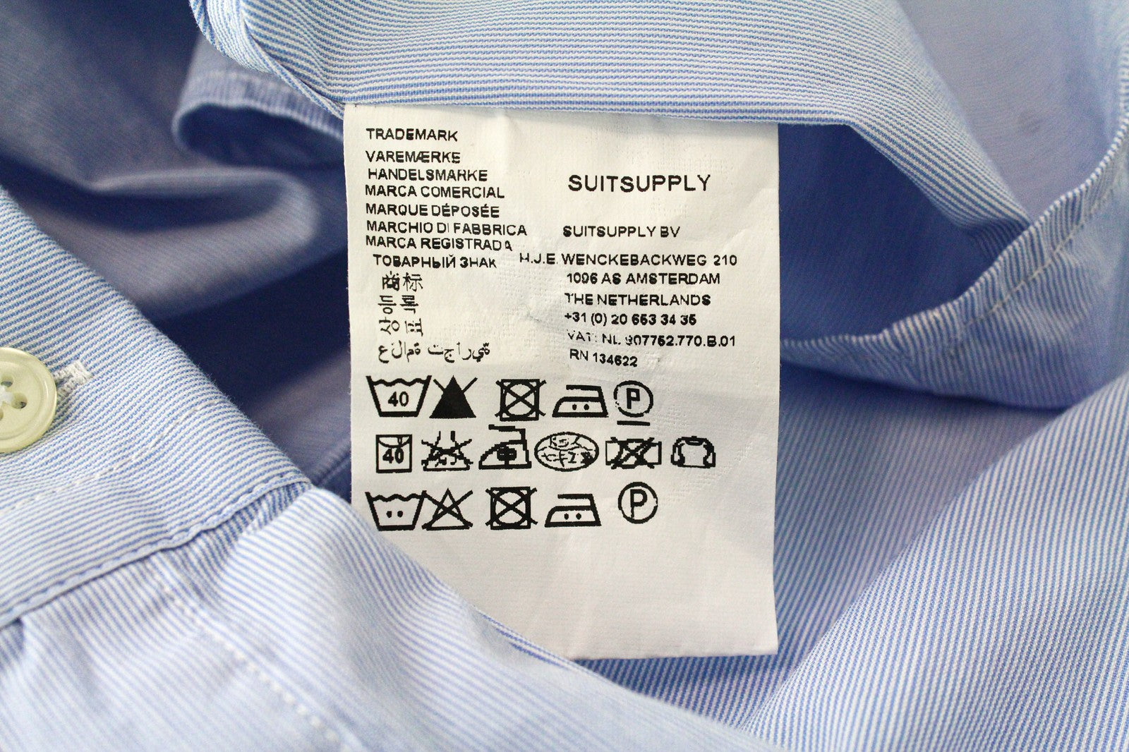 SUITSUPPLY Women's Shirt EU34R Blue Stretch Cotton Blend Formal Long Sleeve