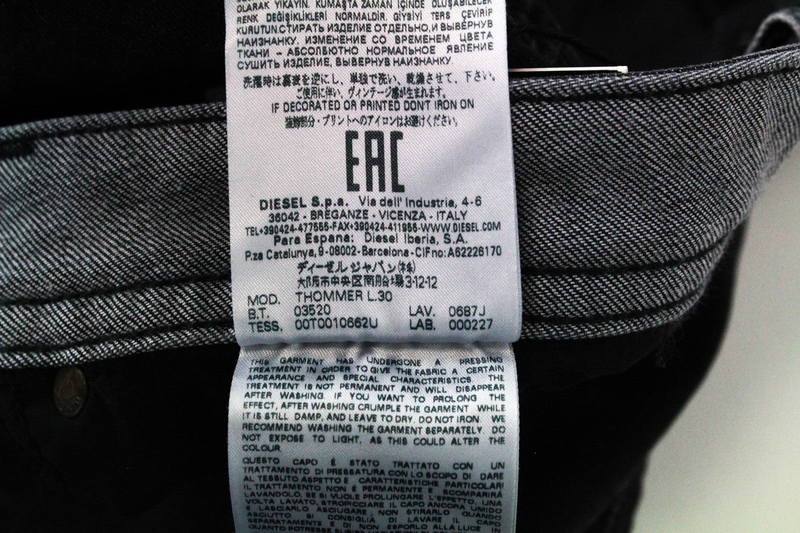 DIESEL Thommer 0687J Men's W32/L30 Slim Skinny Stretch Cotton Grey Jeans