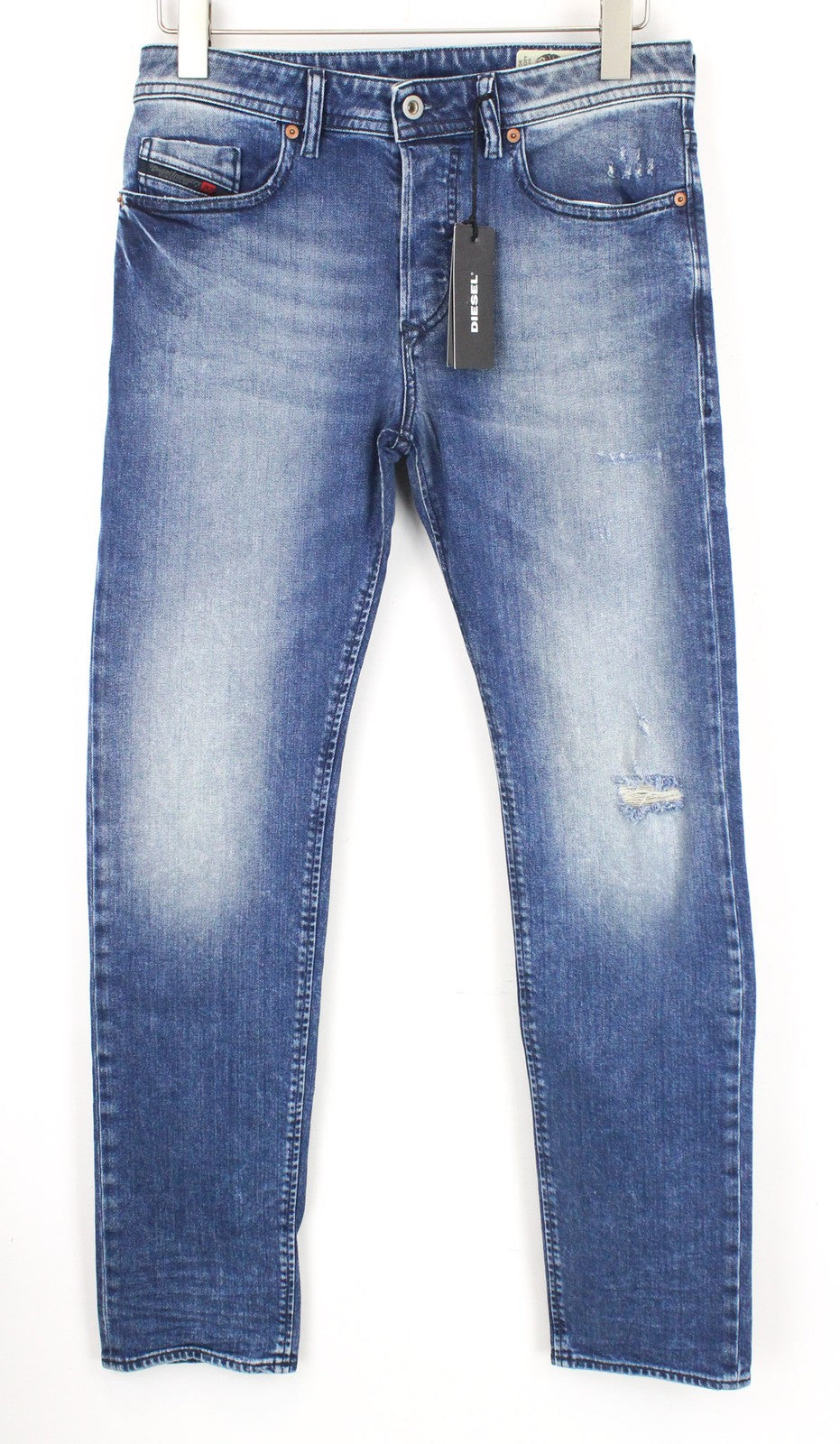 DIESEL Buster 081AQ Men's W28/L32 Blue Slim Taper Ripped Cotton Stretch Jeans
