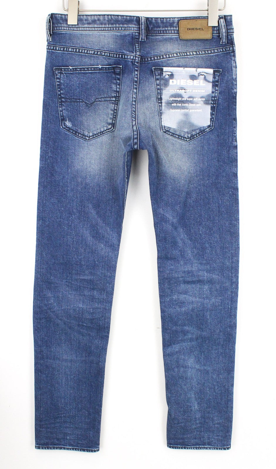 DIESEL Buster 081AQ Men's W28/L32 Blue Slim Taper Ripped Cotton Stretch Jeans