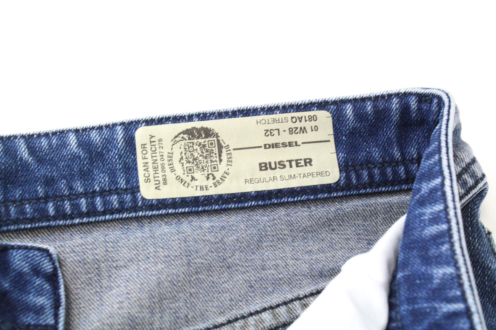 DIESEL Buster 081AQ Men's W28/L32 Blue Slim Taper Ripped Cotton Stretch Jeans