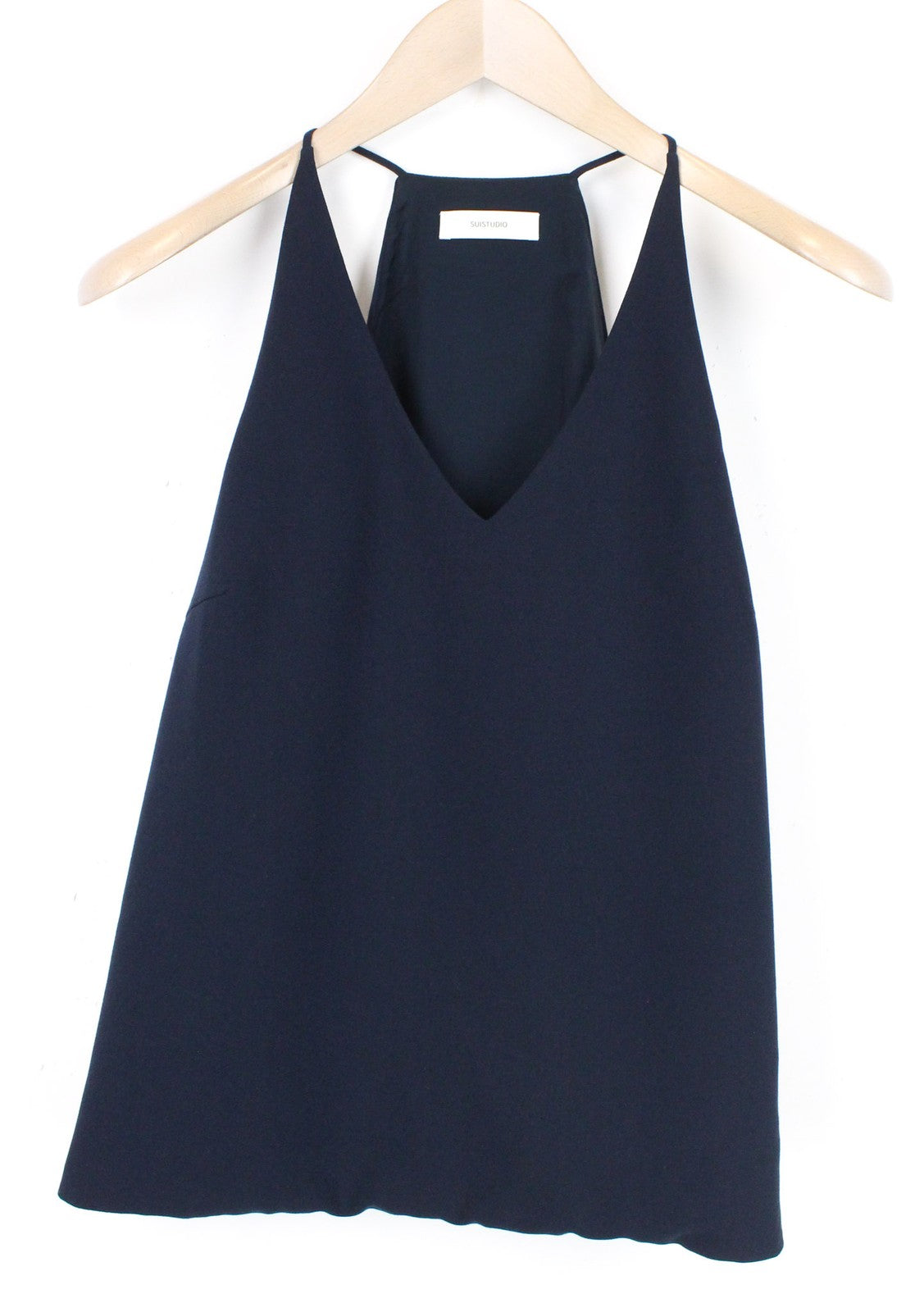 SUISTUDIO Women's Top EU38 Navy V-Neck Sleeveless Casual Lightweight Straps