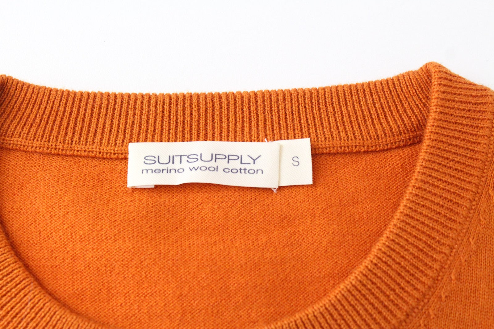 SUITSUPPLY Men's T-Shirt S Orange Short Sleeve Merino Wool Cotton Round Neck