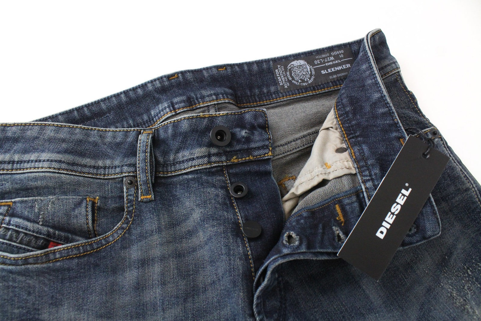 DIESEL Sleenker 069DG Men's W27/L30 Distressed Slim Skinny Stretch Blue Jeans
