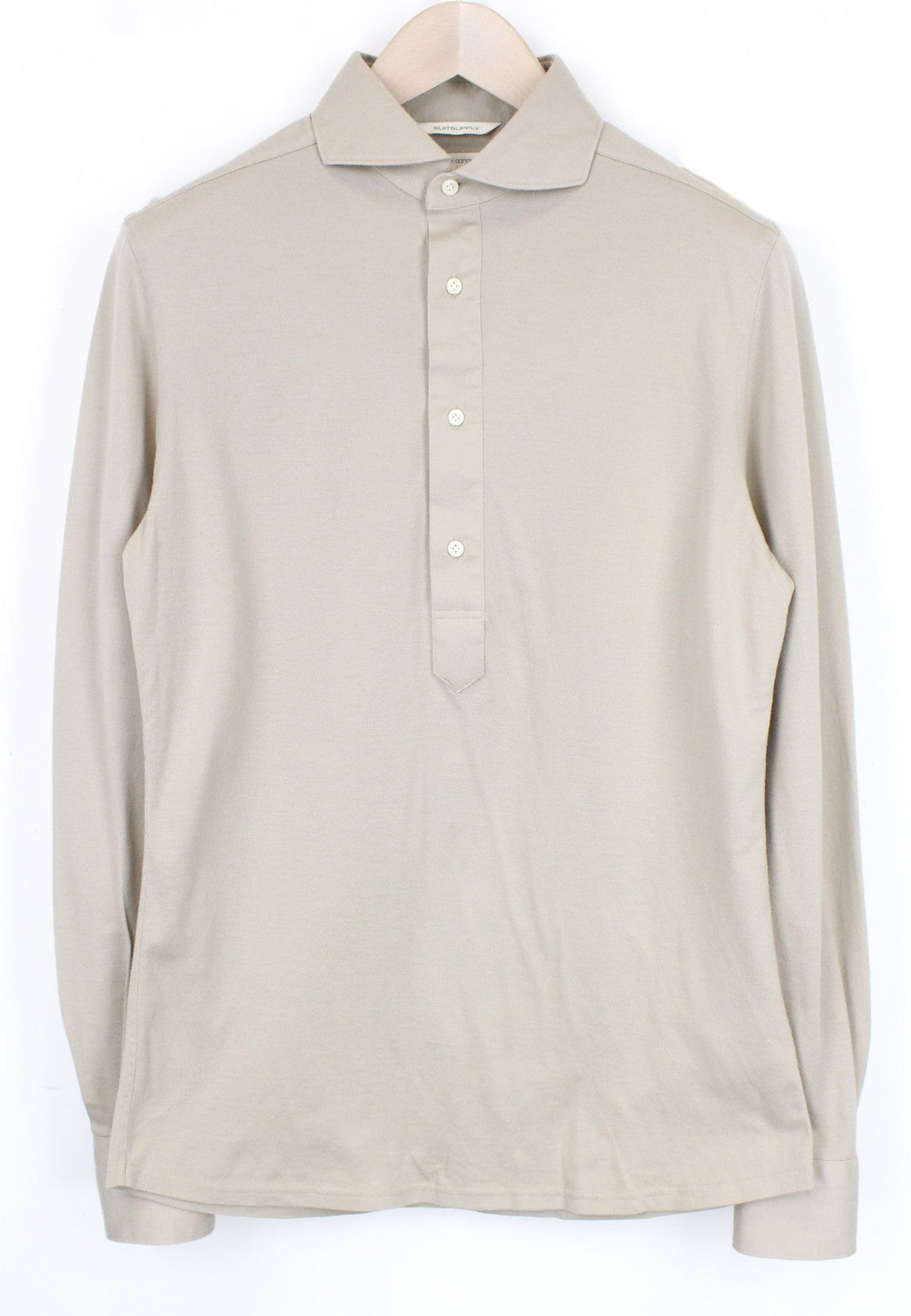 SUITSUPPLY Men T-Shirt 39/40/15.5/15.75 Beige Polo Extra Slim Cotton Cutaway