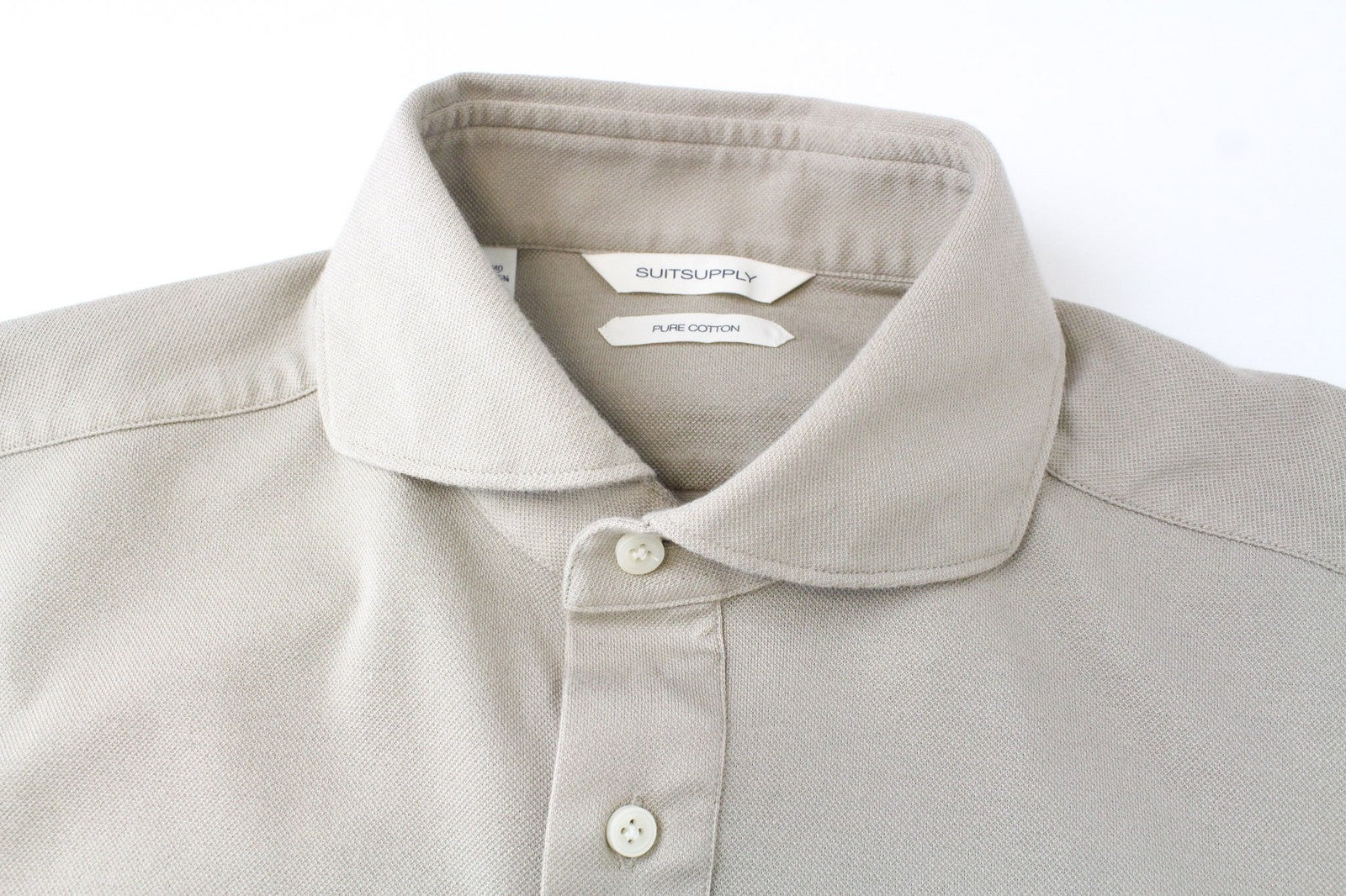 SUITSUPPLY Men T-Shirt 39/40/15.5/15.75 Beige Polo Extra Slim Cotton Cutaway