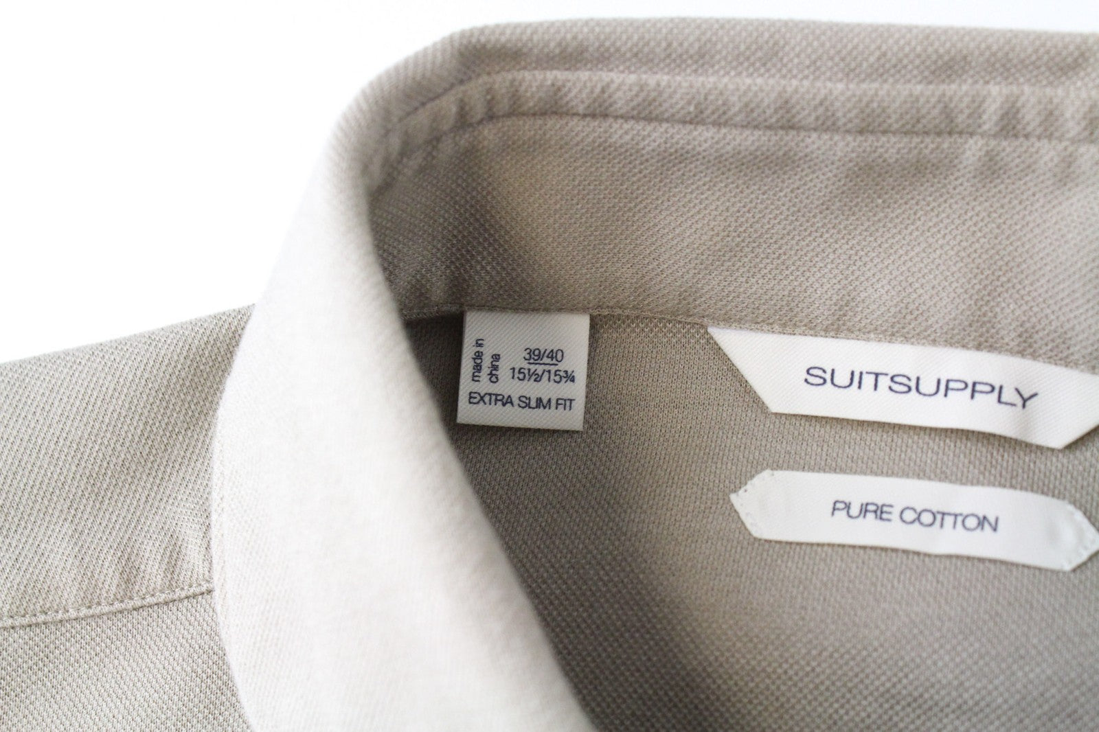 SUITSUPPLY Men T-Shirt 39/40/15.5/15.75 Beige Polo Extra Slim Cotton Cutaway
