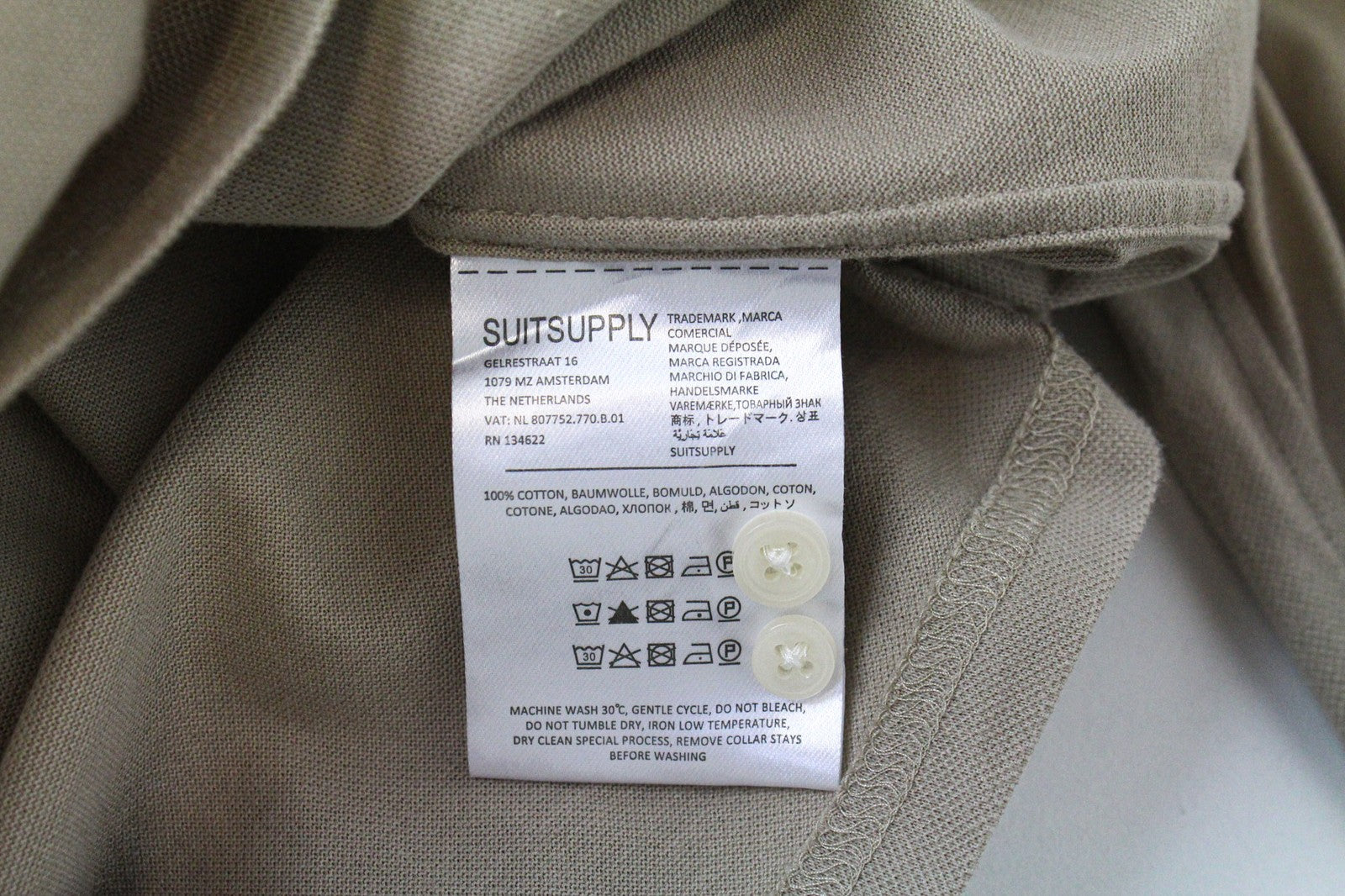 SUITSUPPLY Men T-Shirt 39/40/15.5/15.75 Beige Polo Extra Slim Cotton Cutaway