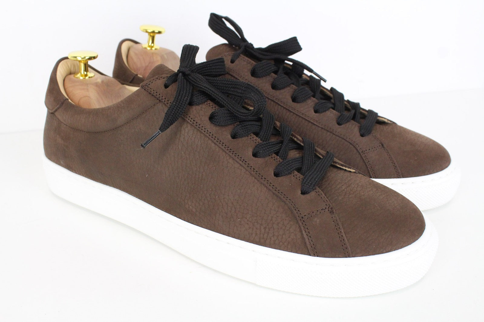 SUITSUPPLY Men Sneakers EU43 Brown Leather Grained Low-Top Lace-Up Trainers