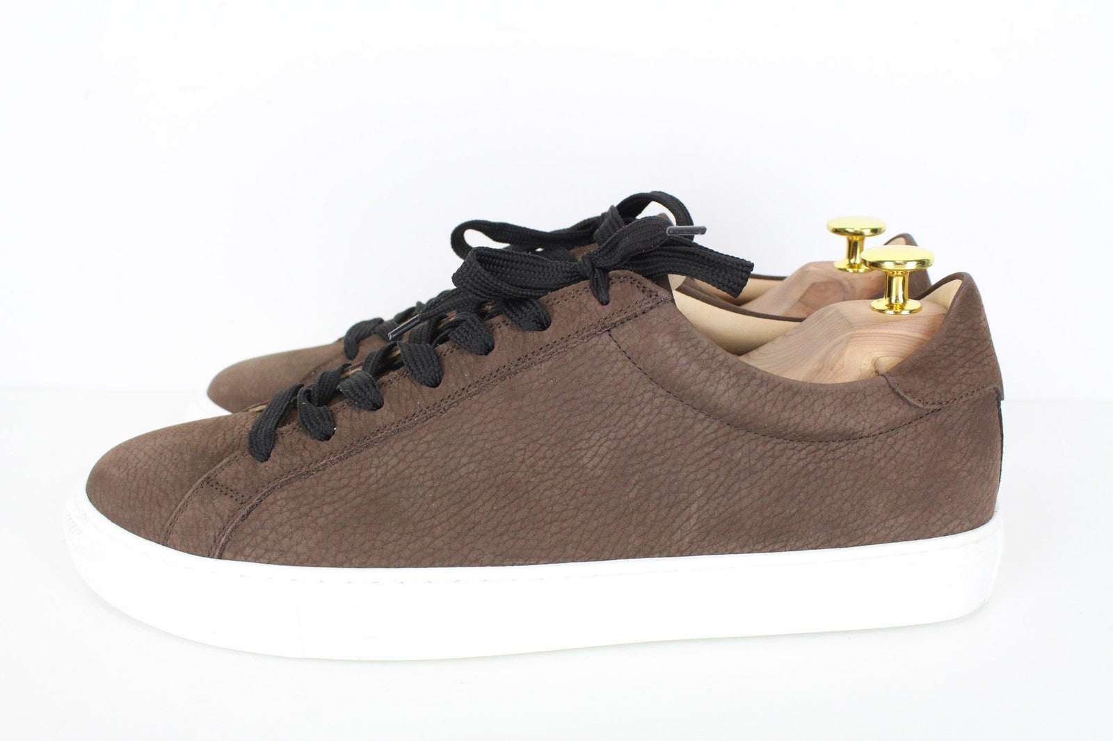 SUITSUPPLY Men Sneakers EU43 Brown Leather Grained Low-Top Lace-Up Trainers