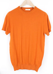 SUITSUPPLY Men T-Shirt S Orange Slim Fit Merino Wool Cotton Blend Crew Knit