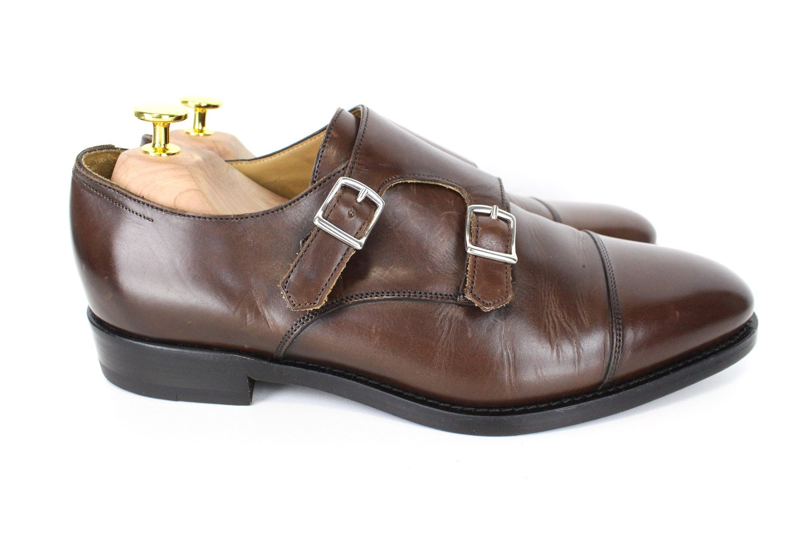 SUITSUPPLY Men Formal Shoes EU41.5 Mid Brown Leather Double Monk Strap Classic