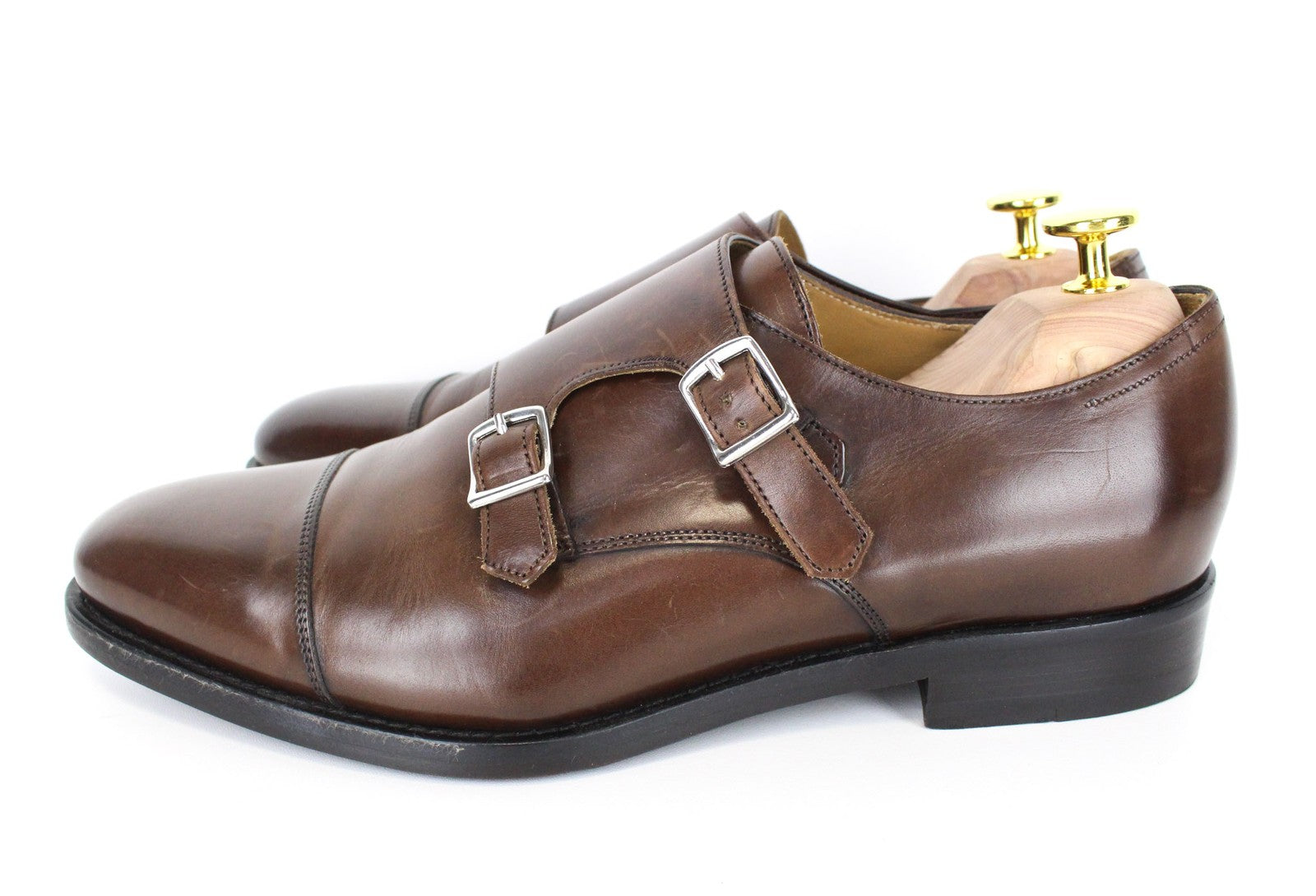 SUITSUPPLY Men Formal Shoes EU41.5 Mid Brown Leather Double Monk Strap Classic