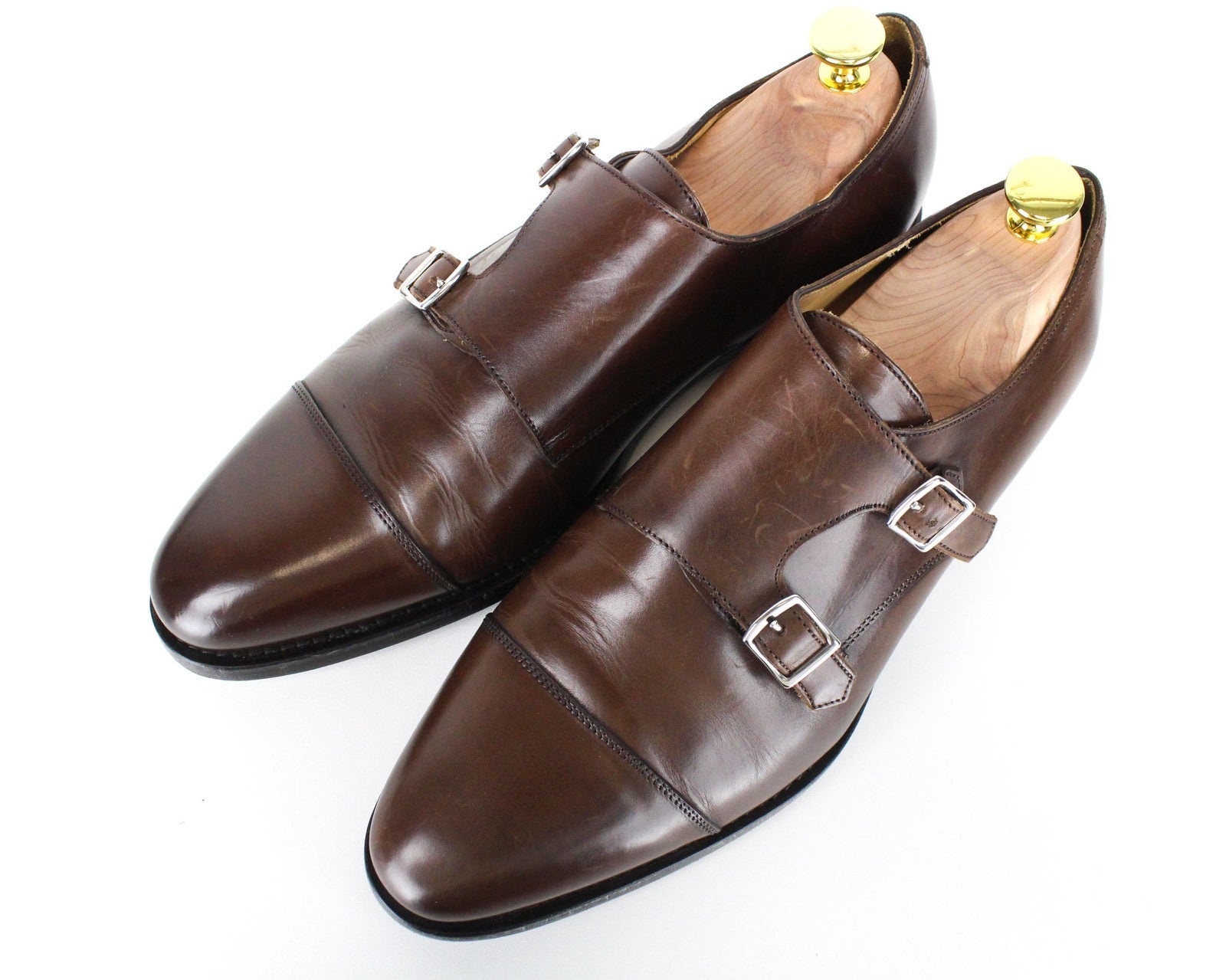 SUITSUPPLY Men Formal Shoes EU41.5 Mid Brown Leather Double Monk Strap Classic