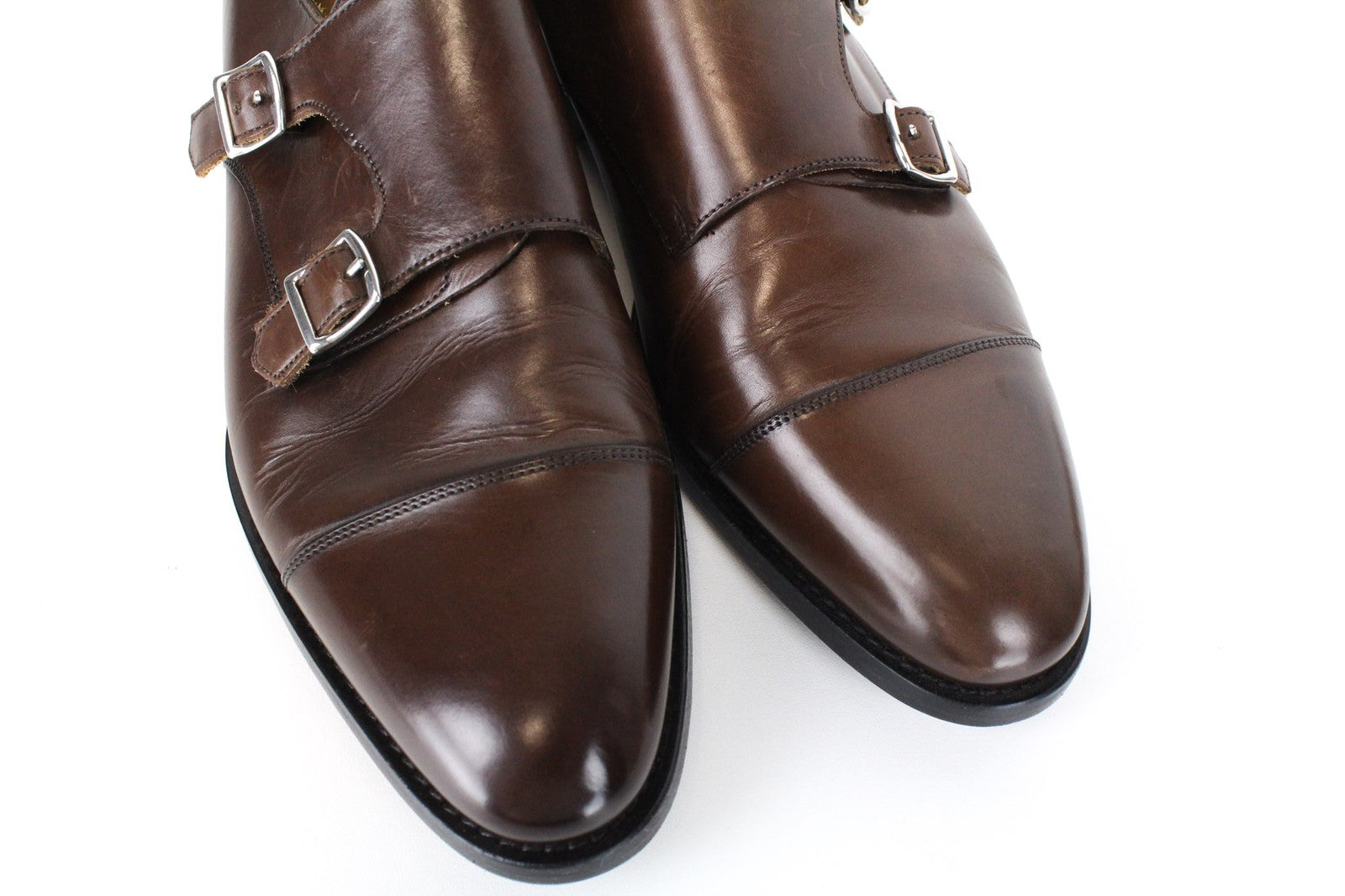 SUITSUPPLY Men Formal Shoes EU41.5 Mid Brown Leather Double Monk Strap Classic