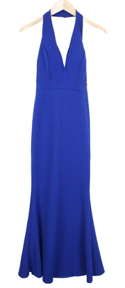 WAL G Women Dress S Blue Maxi Bodycon V-Neck Halter Flared Partywear